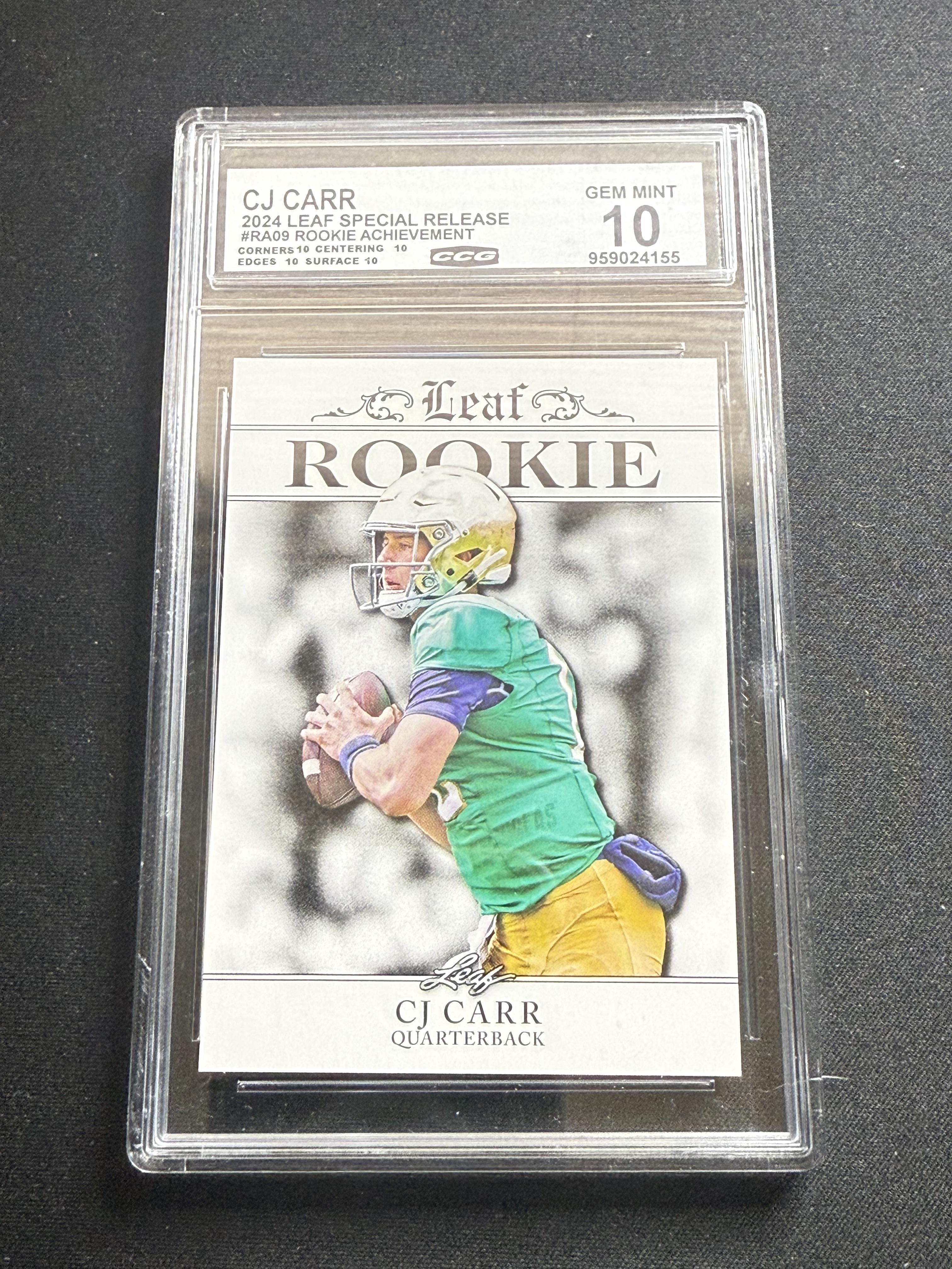 CJ Carr 2024 Leaf Rookie Achievement CCG 10 Notre Dame Rookie