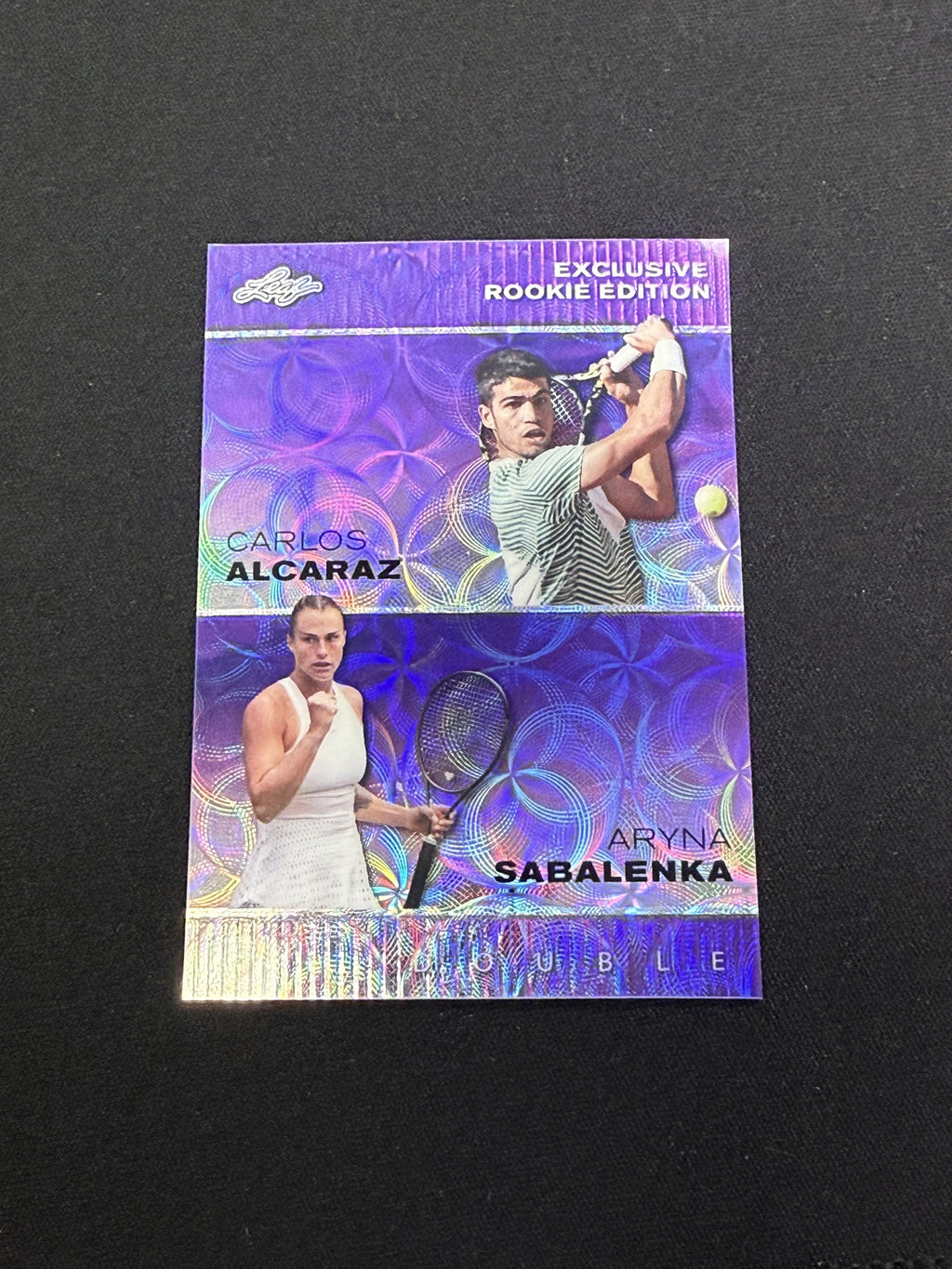 Carlos Alcaraz / Aryna Sabalenka 2023 Leaf Dual Metal Purple /15 RC