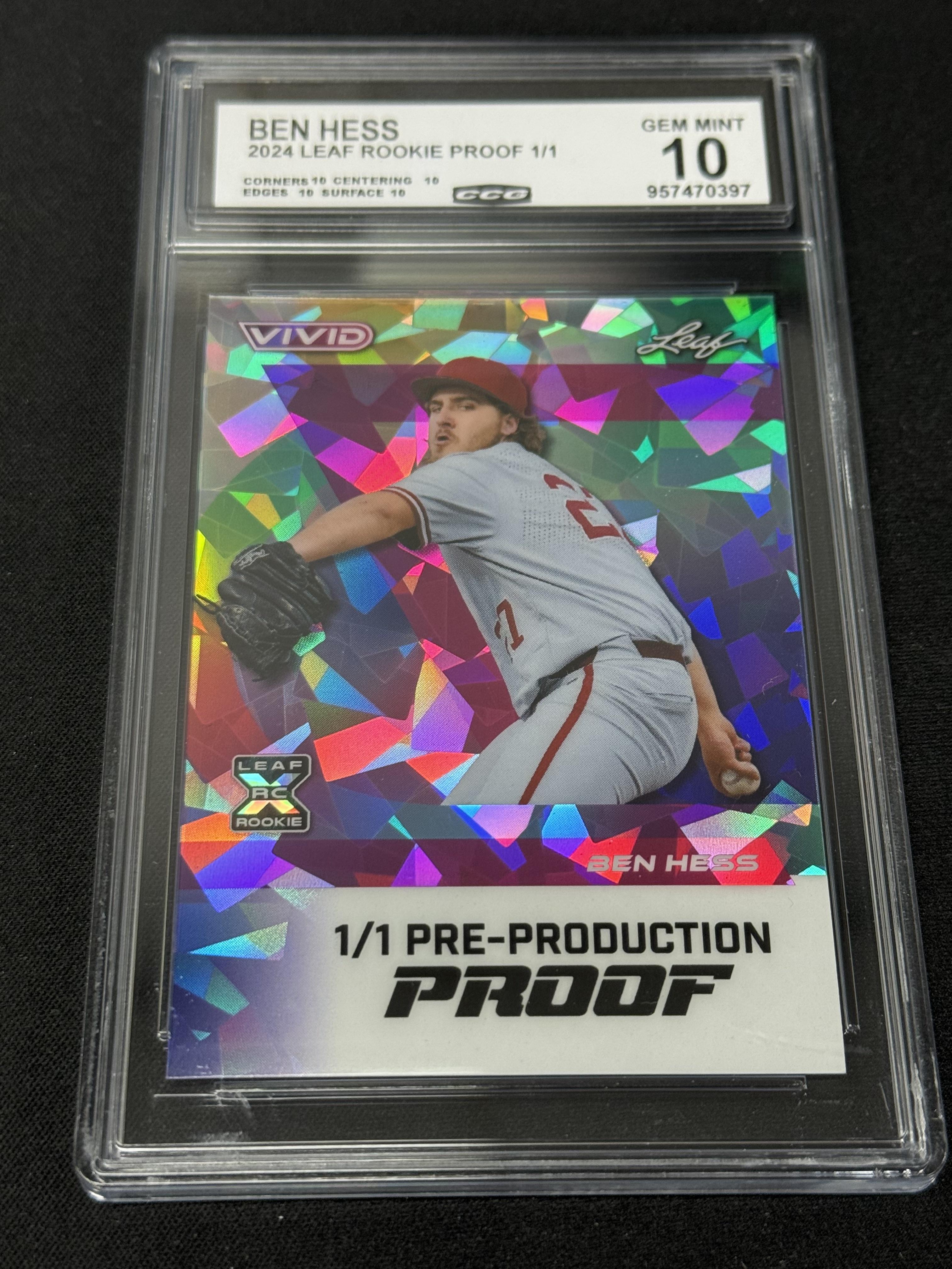 Ben Hess 2024 LEAF ROOKIE PROOFS 1/1 CCG 10 Yankees Rookie