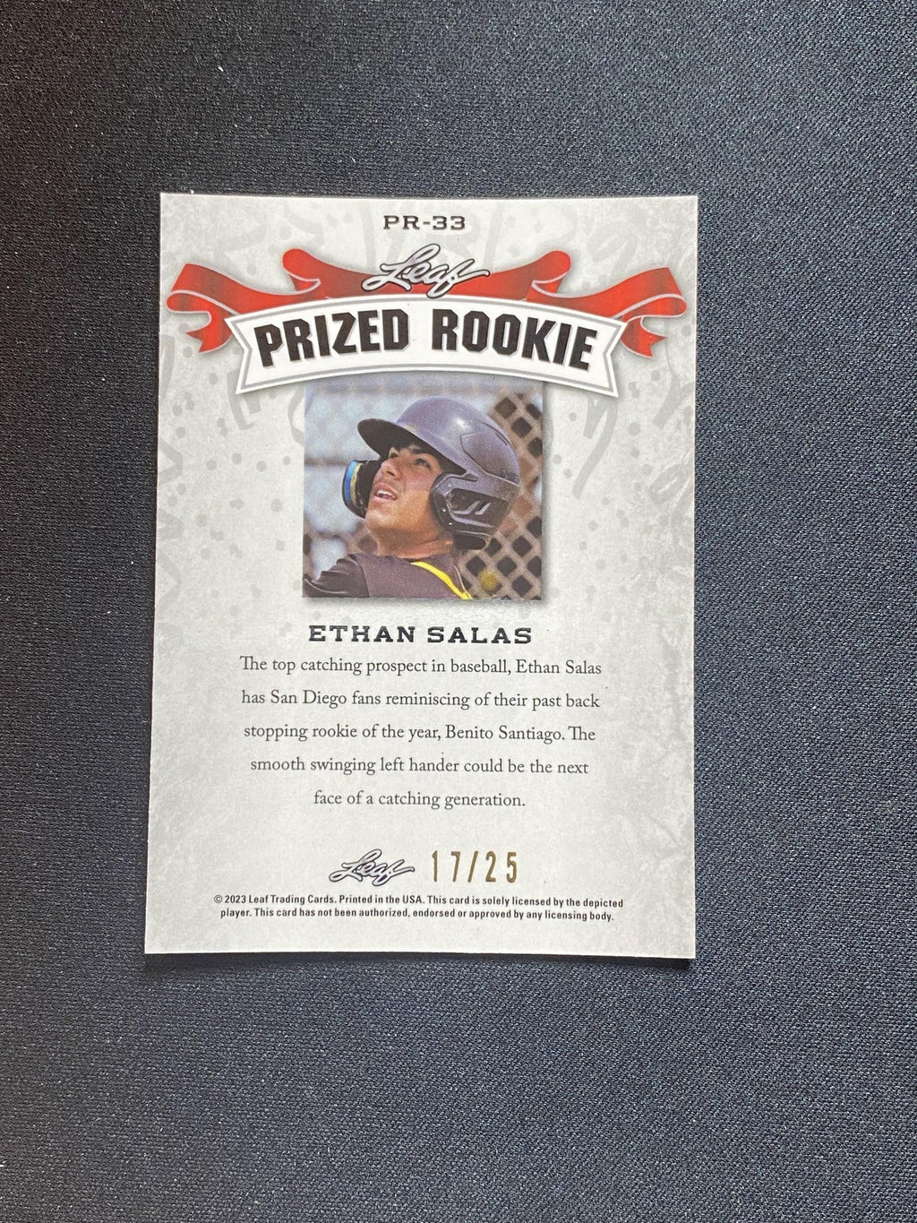 Ethan Salas 2023 Leaf Metal Prized Rookie PR33 Silver /25 RC