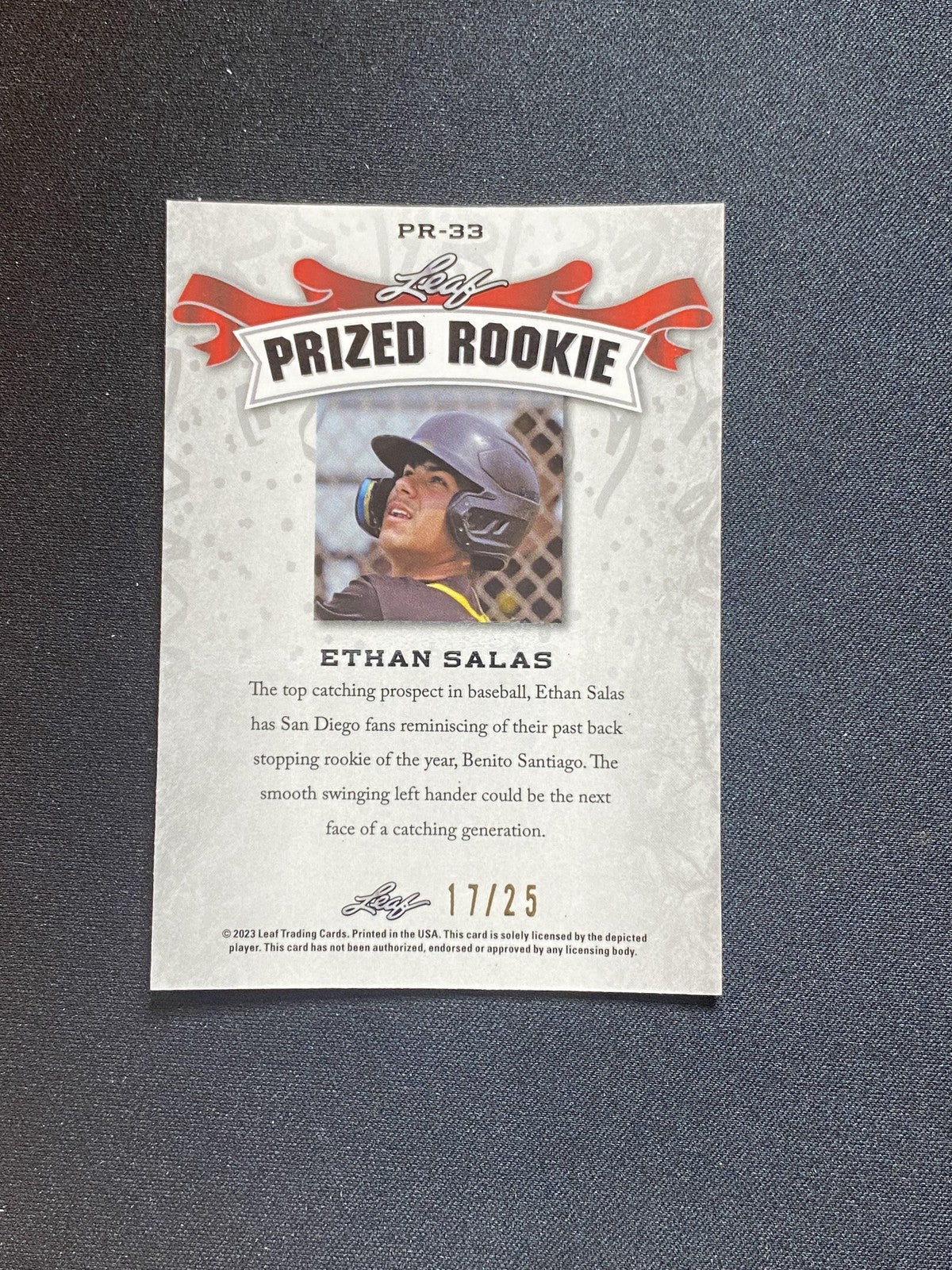 Ethan Salas 2023 Leaf Metal Prized Rookie PR33 Silver /25 RC