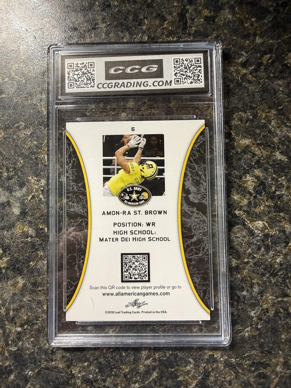 Amon-Ra St. Brown 2018 Leaf 2018 Leaf Metal Army All-American CCG 9.5 Rookie