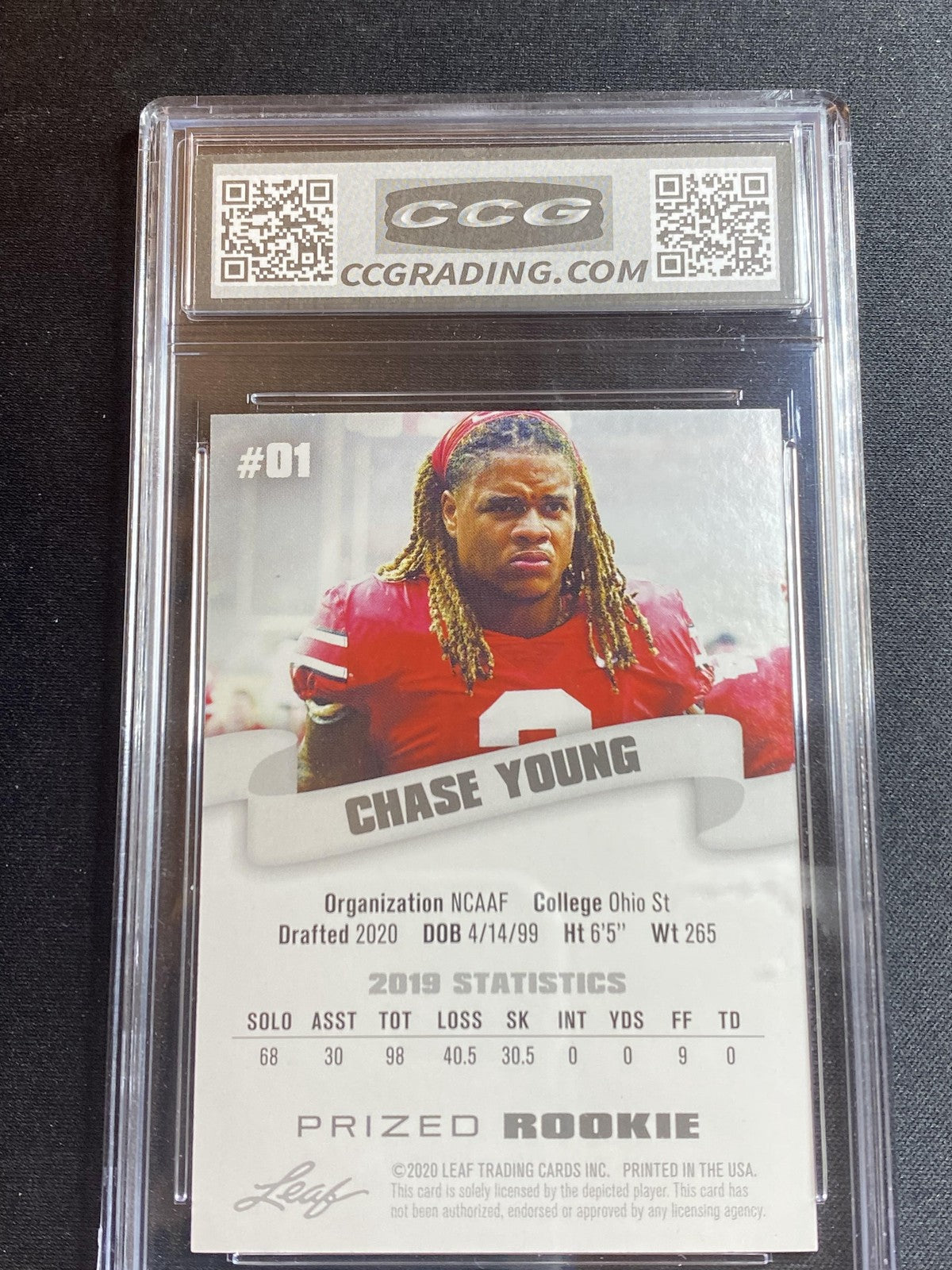 Chase Young 2020 Leaf Prized Rookie 1 CCG 10 RC