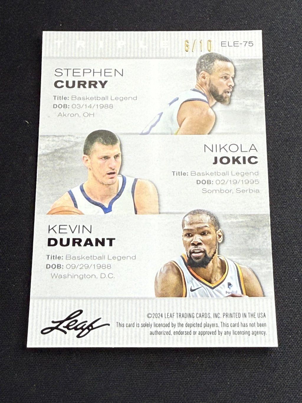 Curry / Jokic / Durant 2024 Leaf Metal Trio Pink /10 RC
