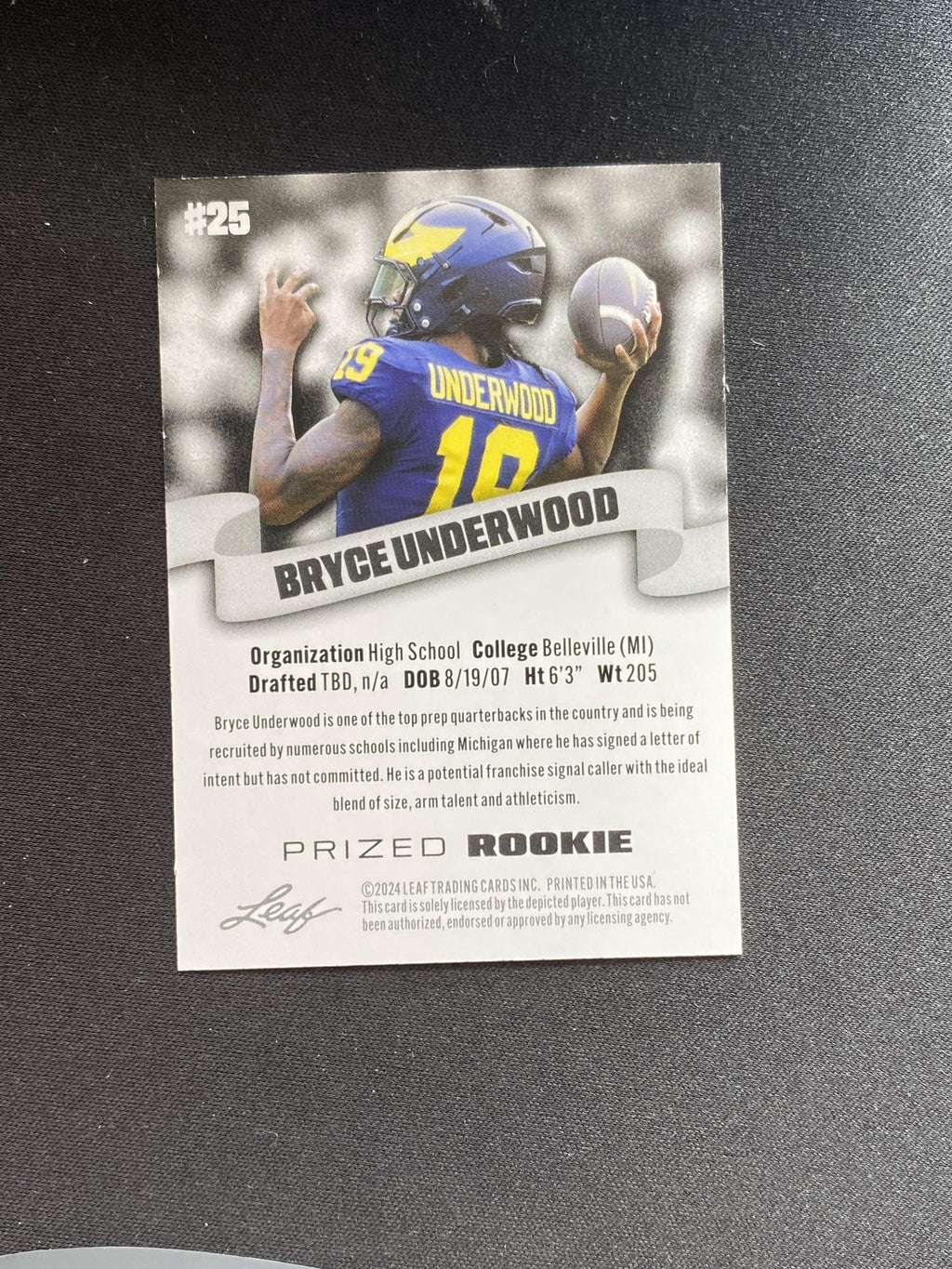 Bryce Underwood 2024 Leaf Prized Rookie 25 RC 10 Count Lot