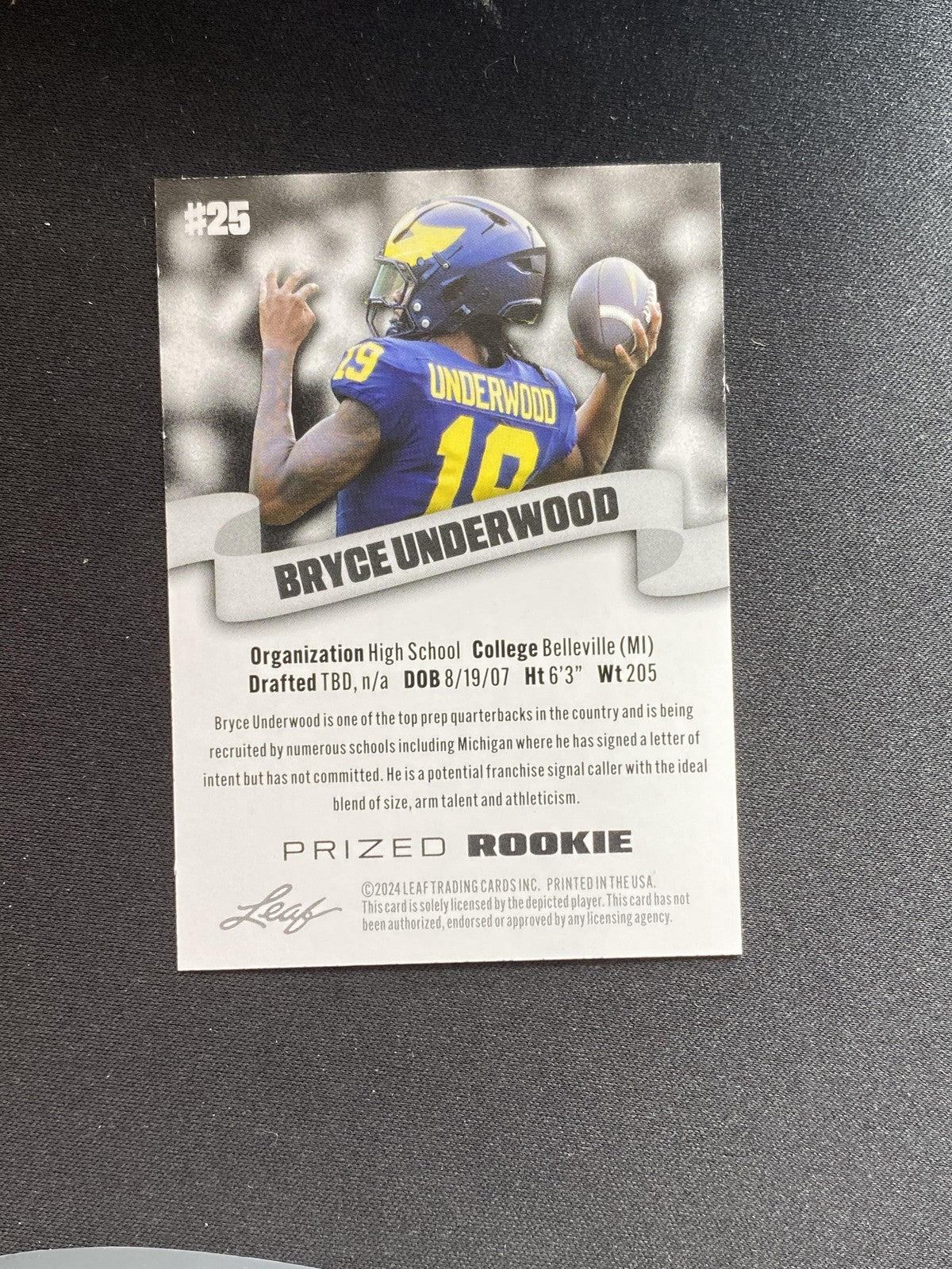 Bryce Underwood 2024 Leaf Prized Rookie 25 RC 10 Count Lot