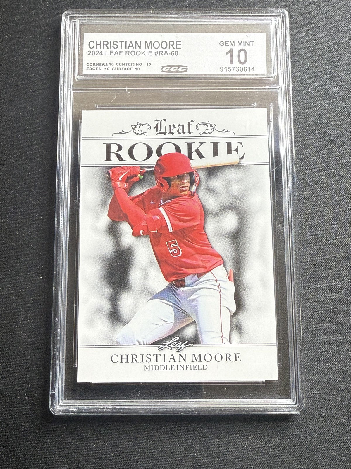 Christian Moore 2024 Leaf Rookie Achievement CCG 10 Rookie