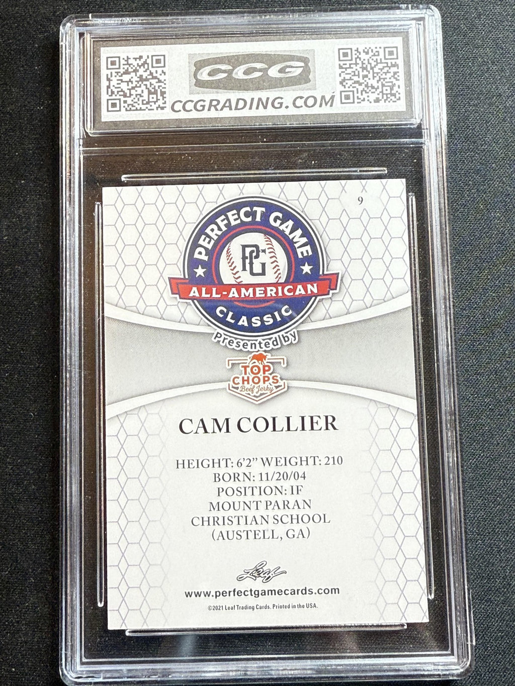 Cam Collier 2021 Leaf Perfect Game CCG 10 RC