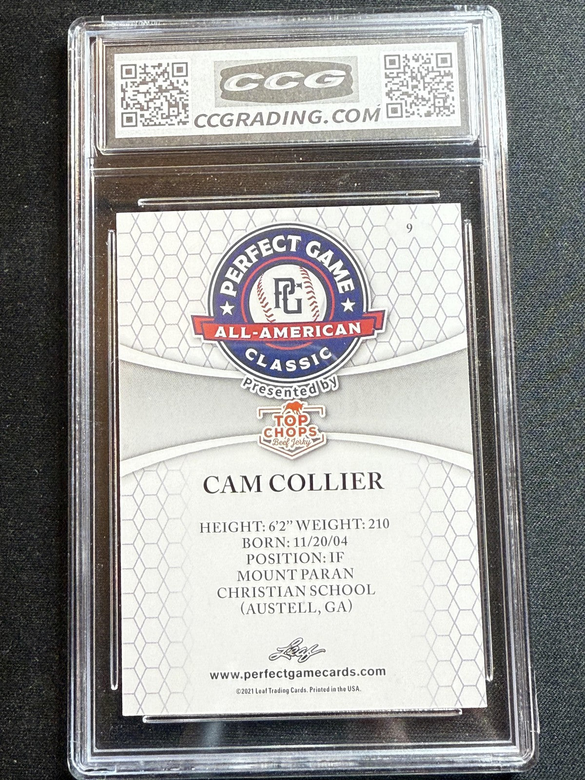 Cam Collier 2021 Leaf Perfect Game CCG 10 RC