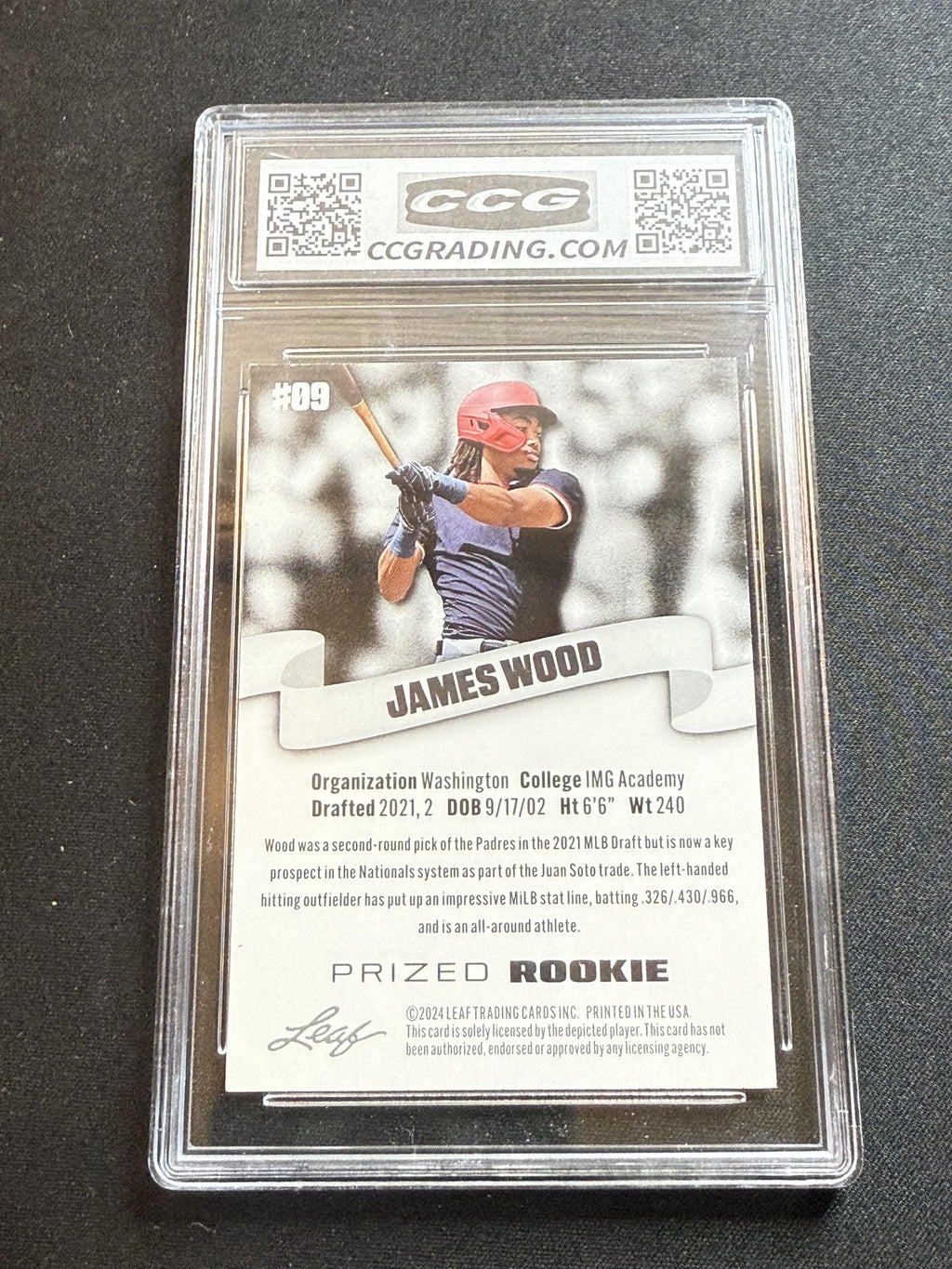 James Wood 2024 Leaf Prized Rookie CCG 10 Nationals Rookie