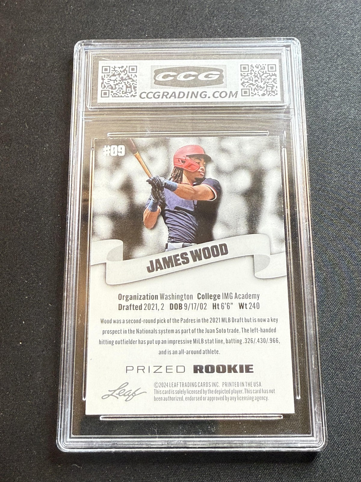 James Wood 2024 Leaf Prized Rookie CCG 10 Nationals Rookie