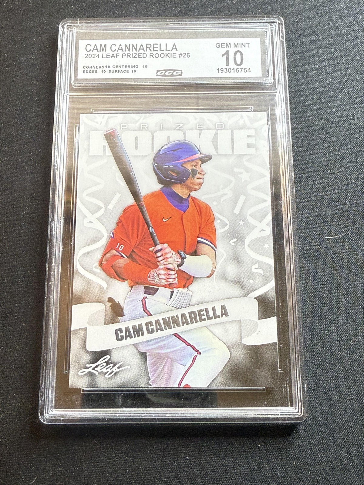 Cam Cannarella 2024 Leaf Prized Rookie CCG 10 Rookie