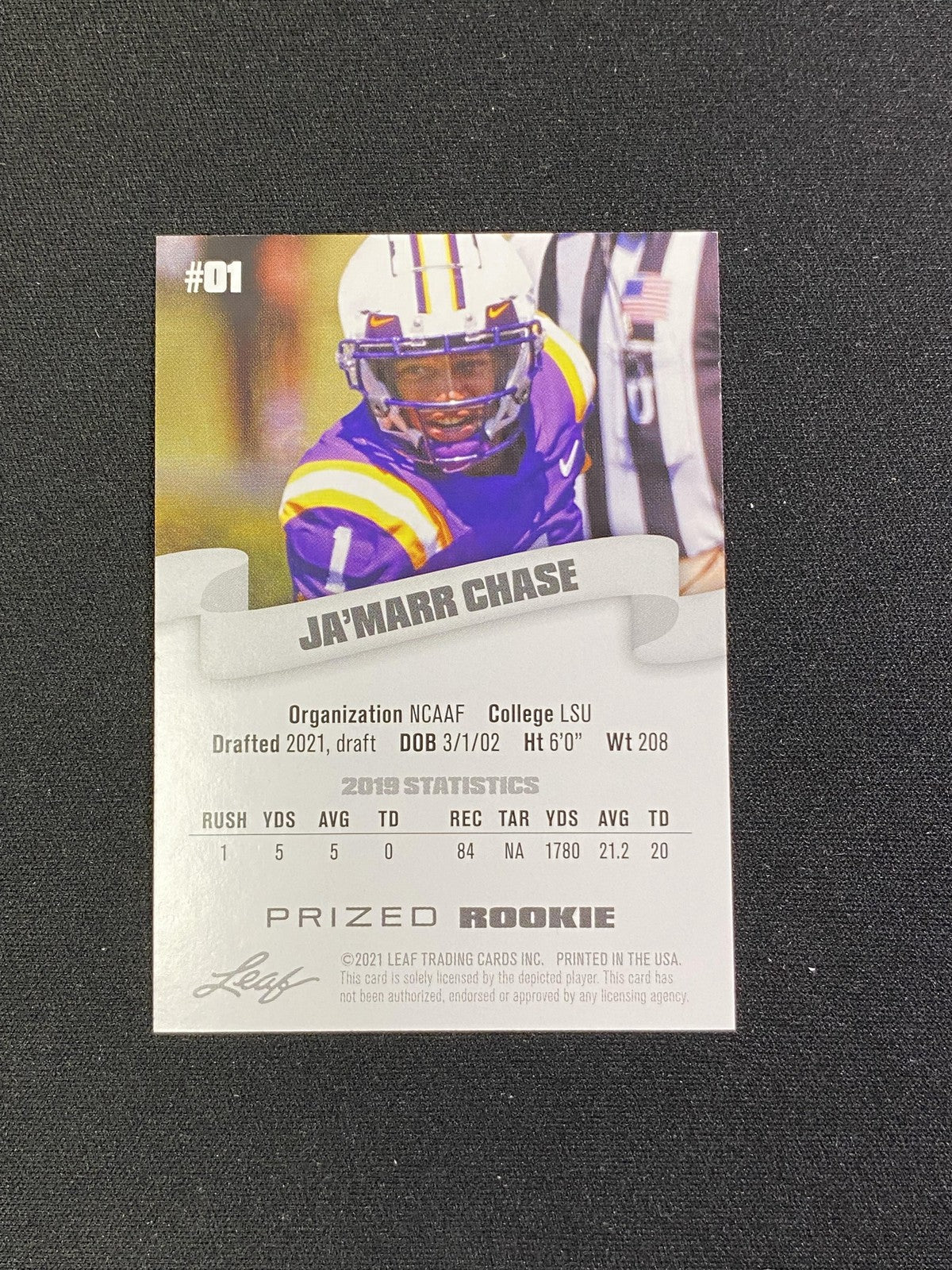 Ja'Marr Chase 2021 Leaf Prized Rookie Red /5 CCG Bengals Rookie