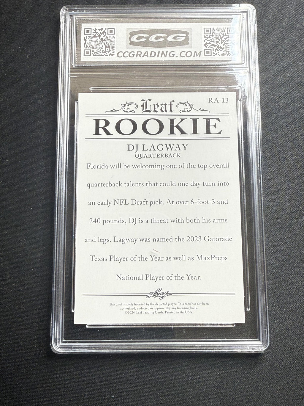 DJ Lagway 2024 Leaf Rookie Achievement CCG 10 Florida Rookie