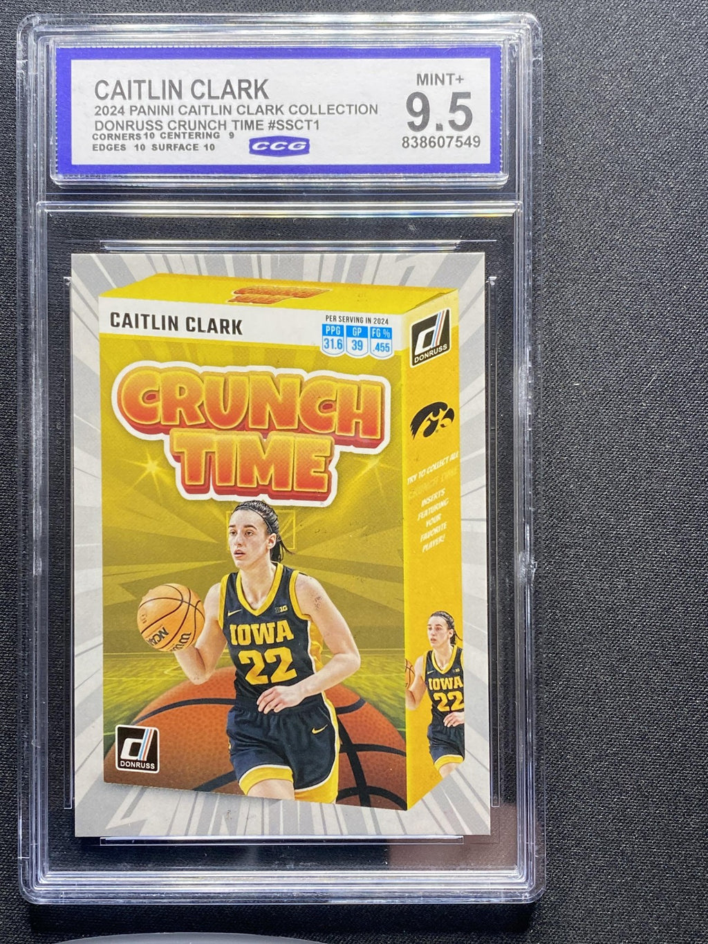 Caitlin Clark 2024 Panini Caitlin Clark Collection SSCT1 Crunch Time CCG 9.5 RC