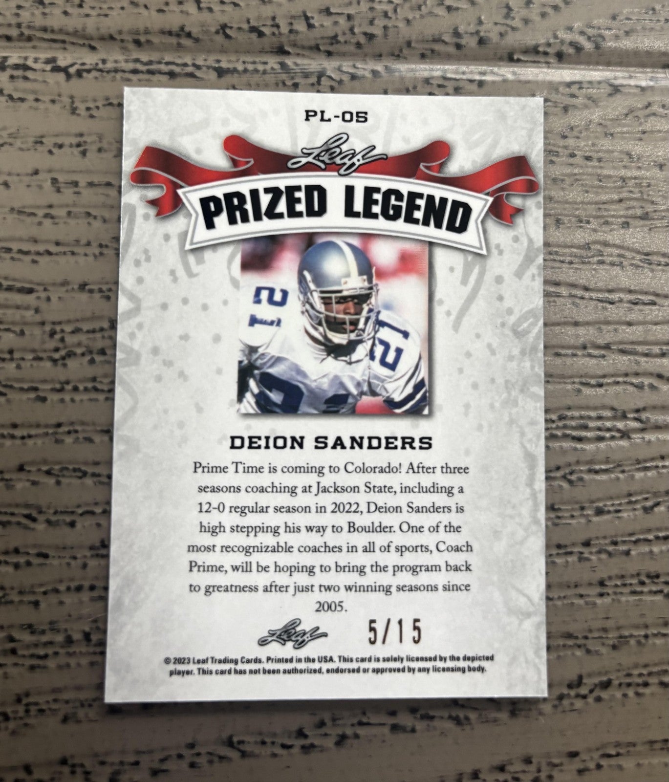 Deion Sanders 2023 Leaf Prized Legend Metal Purple /15 RC Cowboys