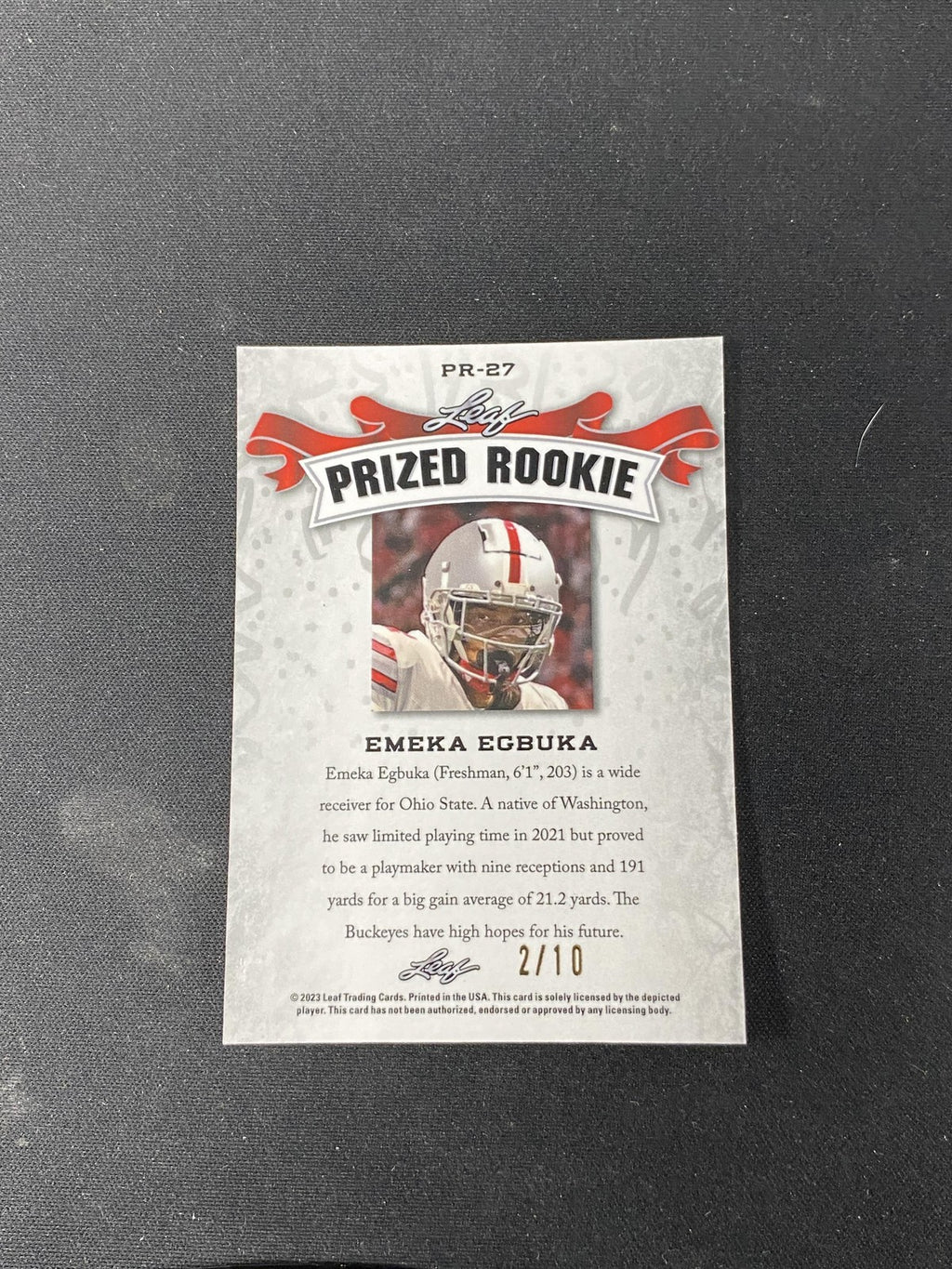 Emeka Egbuka 2023 Leaf Metal Prized Rookie Pink Wave /10 RC Buccaneers