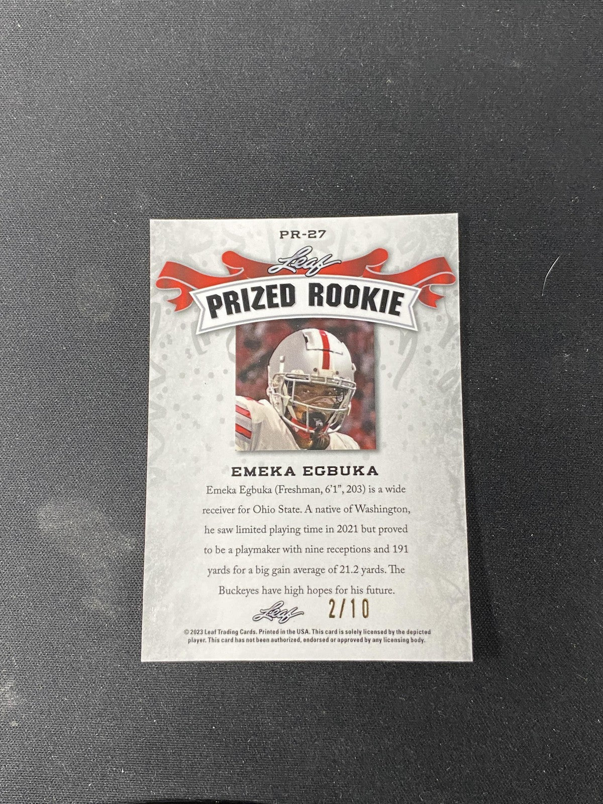 Emeka Egbuka 2023 Leaf Metal Prized Rookie Pink Wave /10 RC Buccaneers