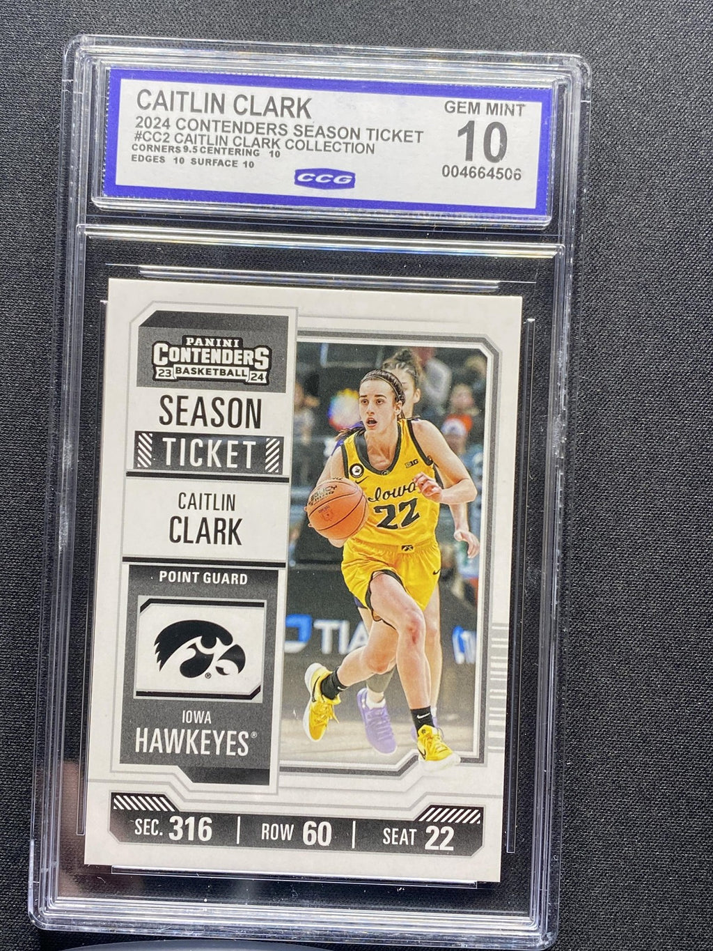 Caitlin Clark 2024 Panini Caitlin Clark Collection CC2 Season Ticket CCG 10 RC
