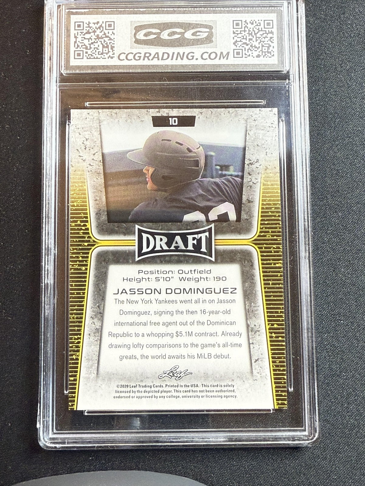 Jasson Dominguez 2020 Leaf Draft 10 Gold CCG 10 RC