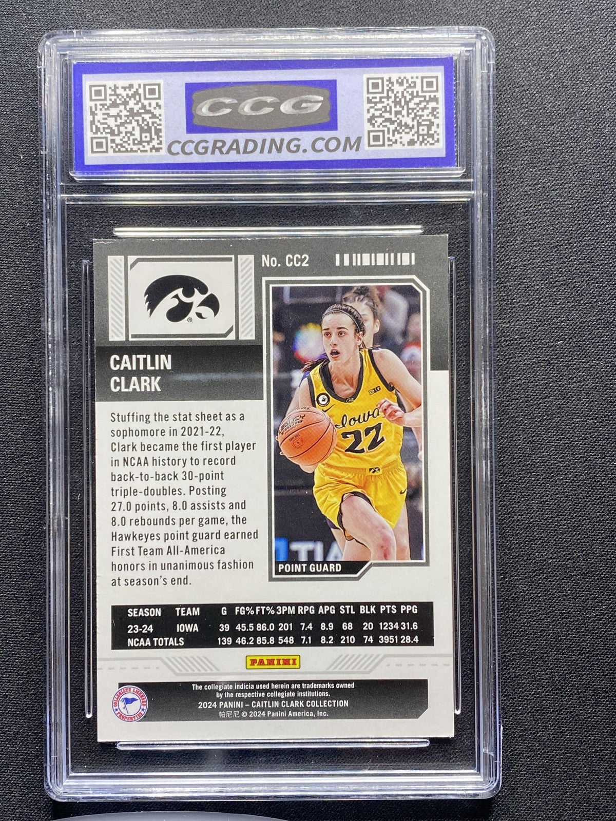 Caitlin Clark 2024 Panini Caitlin Clark Collection CC2 Season Ticket CCG 10 RC