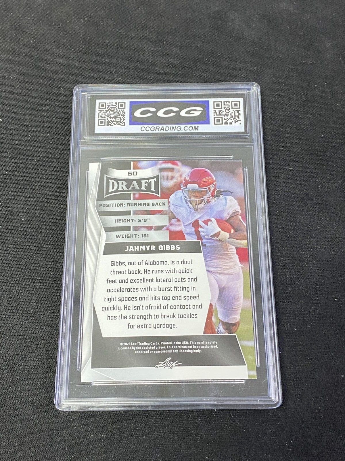 Jahmyr Gibbs 2023 Leaf Draft Rookie CCG 10 Lions Rookie