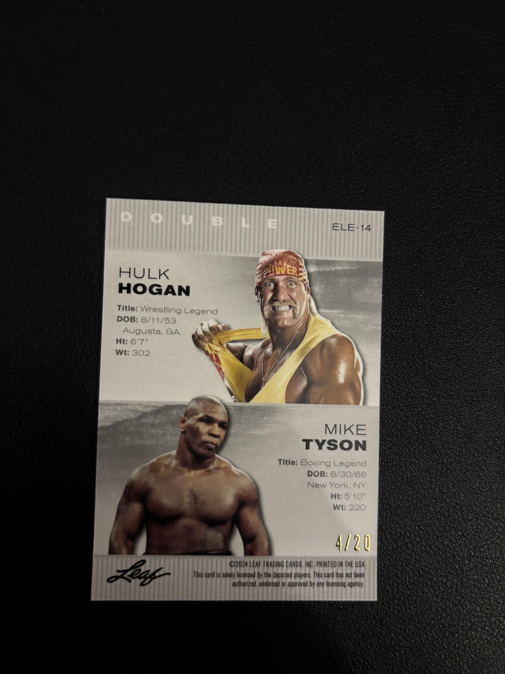 Hulk Hogan/Mike Tyson 2024 Leaf Exclusive Legends Duo ELE14 Blue /20 RC
