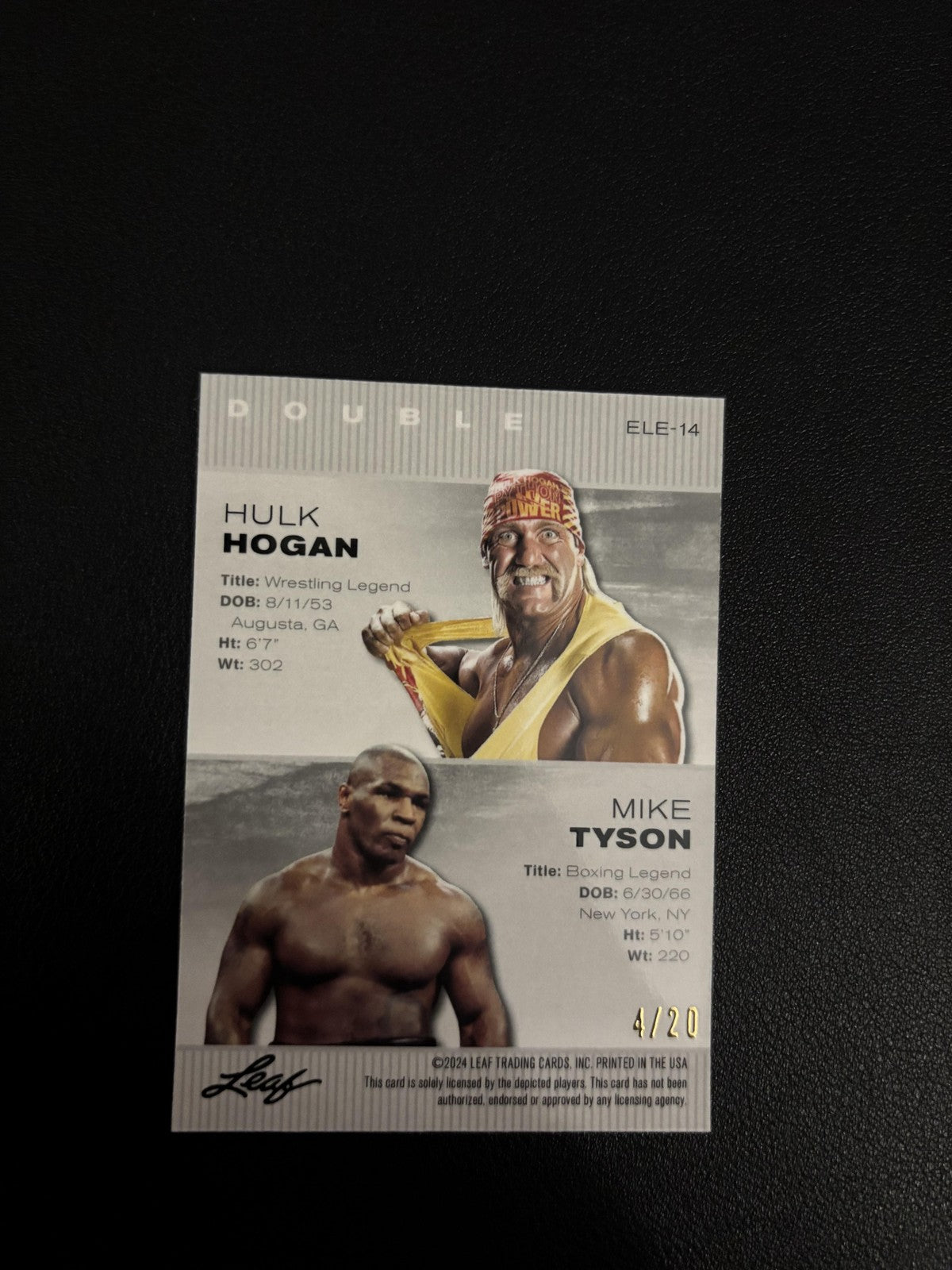Hulk Hogan/Mike Tyson 2024 Leaf Exclusive Legends Duo ELE14 Blue /20 RC
