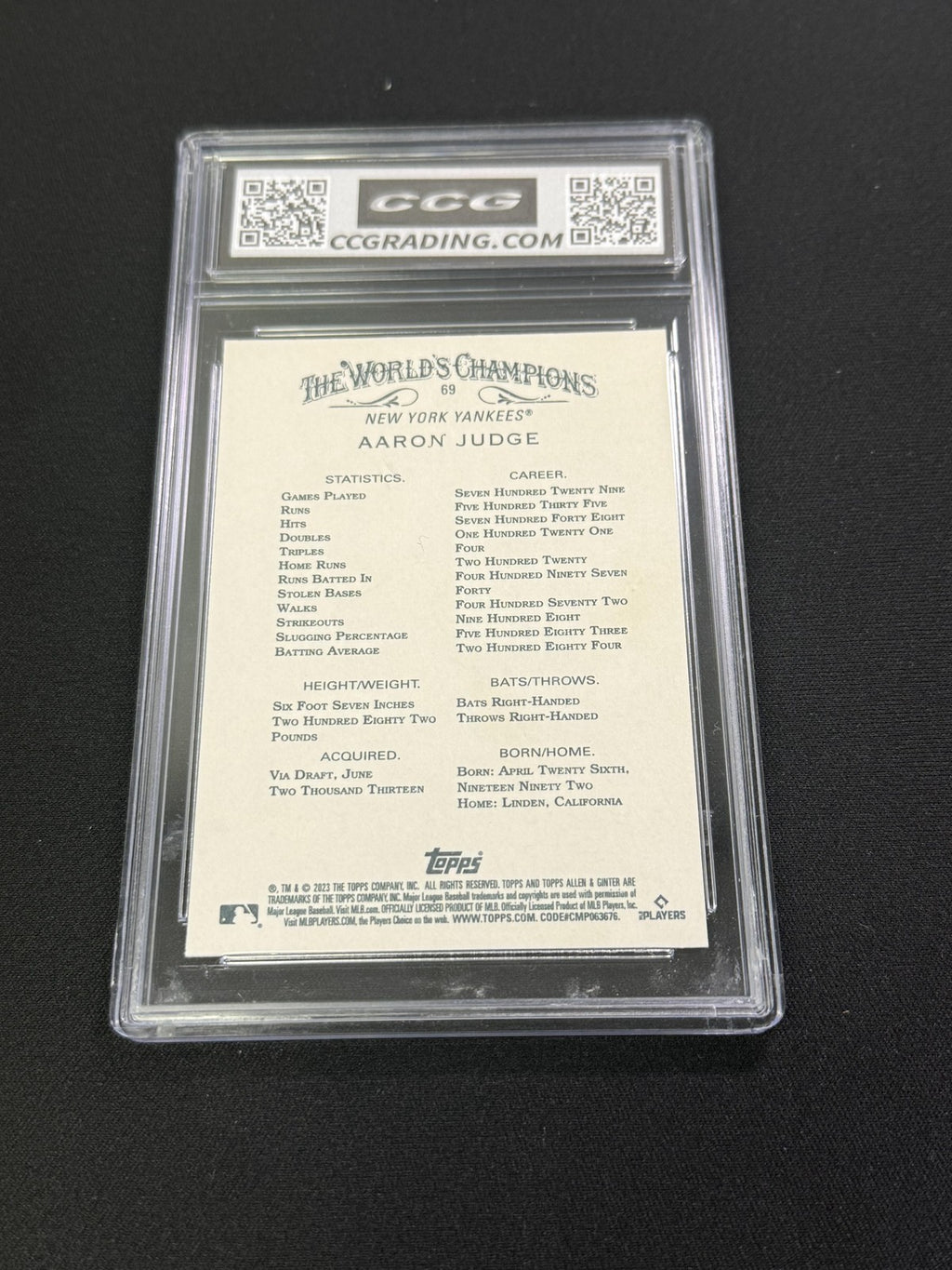 Aaron Judge 2023 Topp Topps Allen & Ginter 69 CCG 10 New York Yankees Rookie