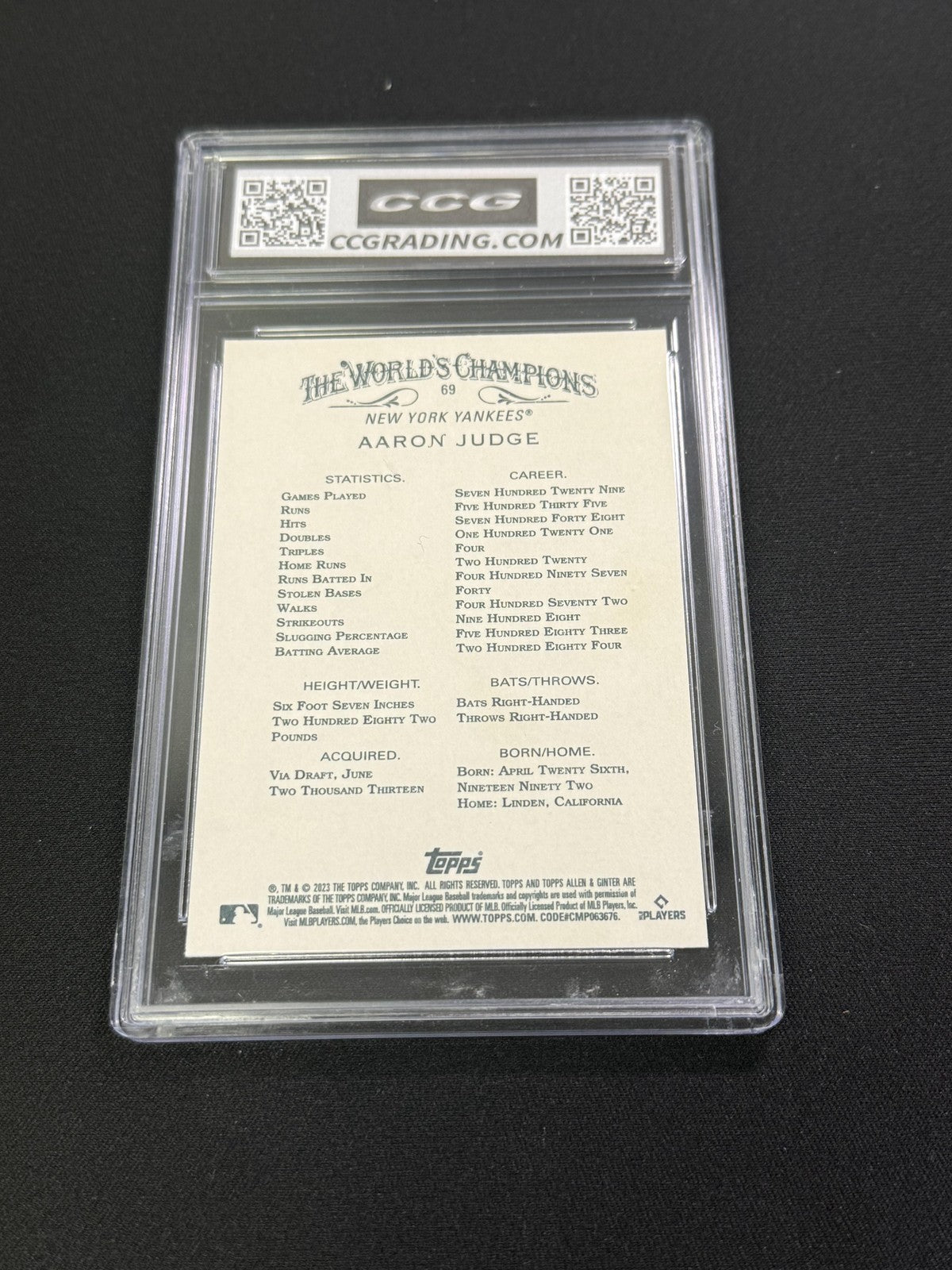 Aaron Judge 2023 Topp Topps Allen & Ginter 69 CCG 10 New York Yankees Rookie