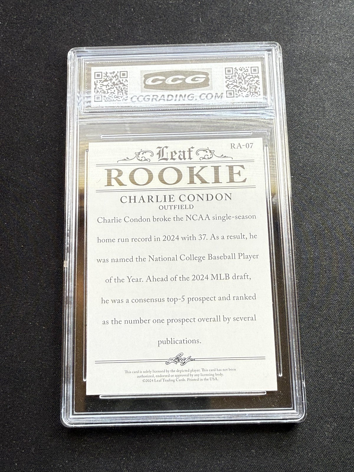 Charlie Condon 2024 Leaf Rookie Achievements CCG 10 RC