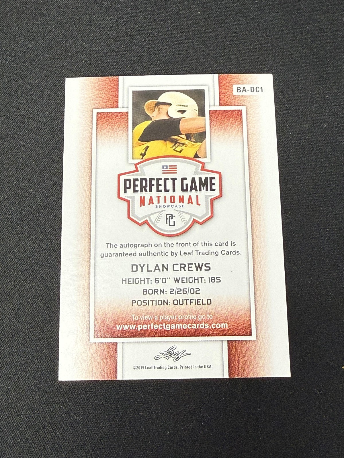 Dylan Crews 2019 Leaf Perfect Game Autographs RC Nationals