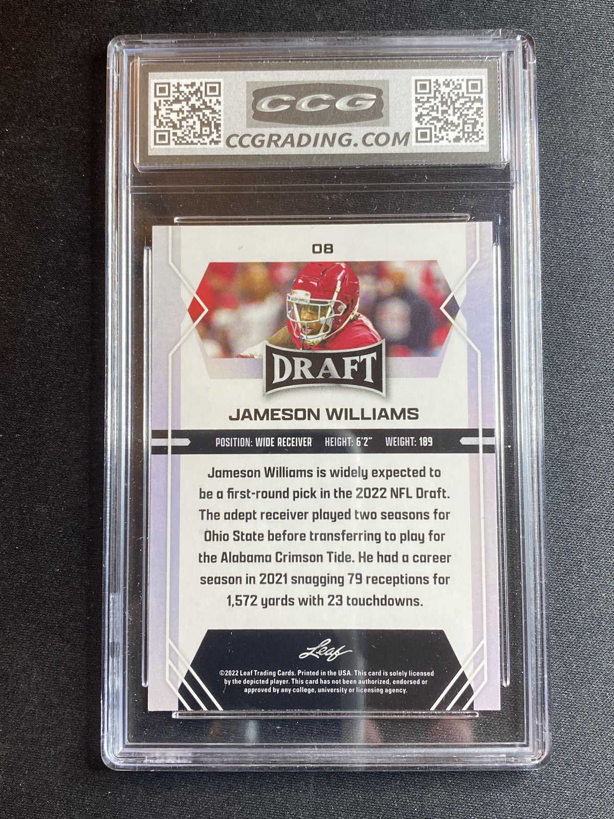 Jameson Williams 2022 Leaf Draft Rookie 08 Blue CCG 10 RC