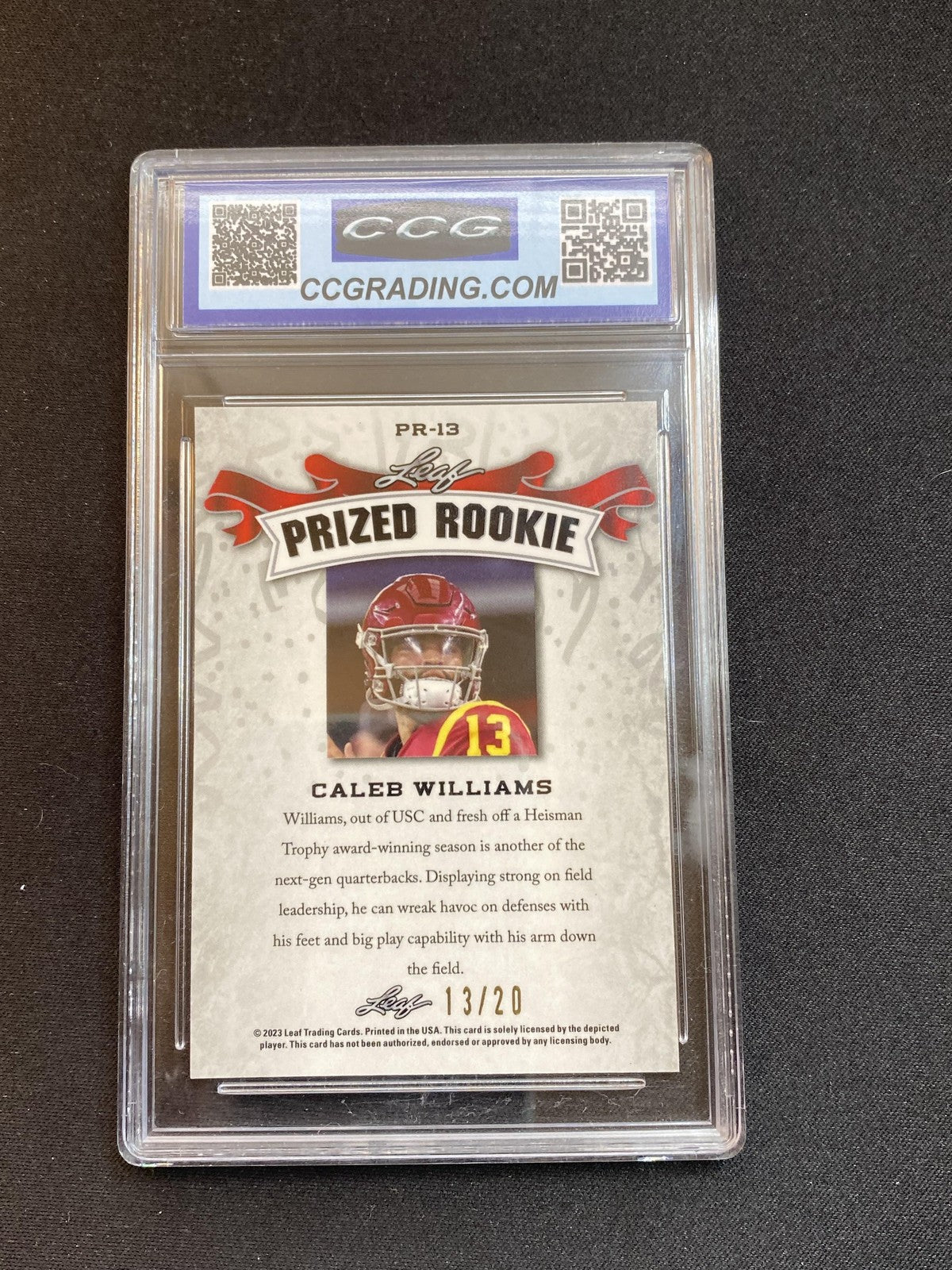 Caleb Williams 2023 Leaf Metal Prized Rookie Laser Blue /20 CCG 10