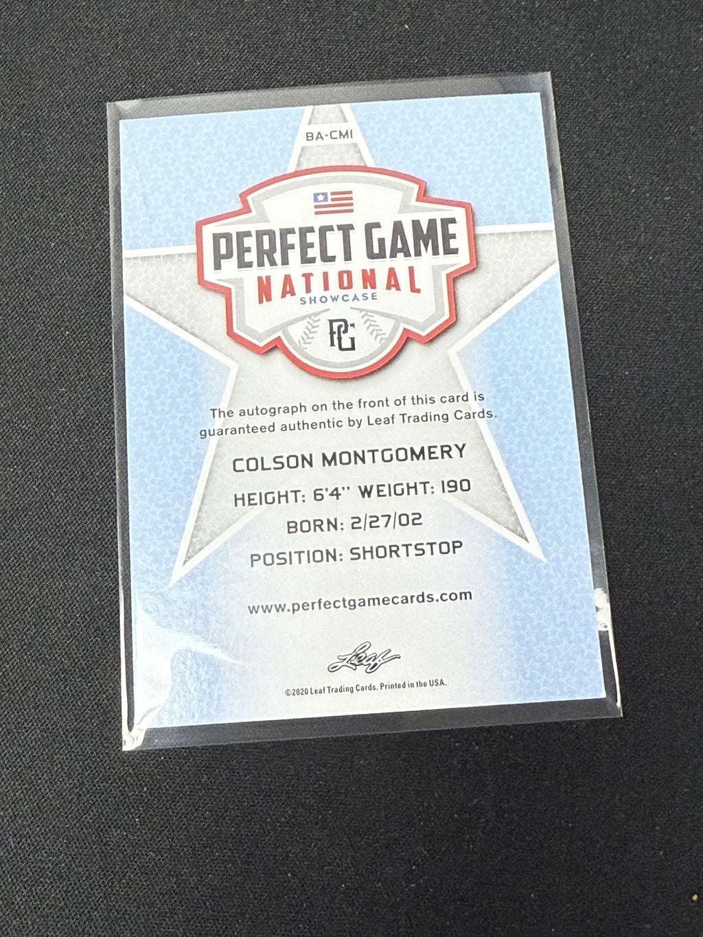 Colson Montgomer 2020 Leaf Perfect Game Autograph RC