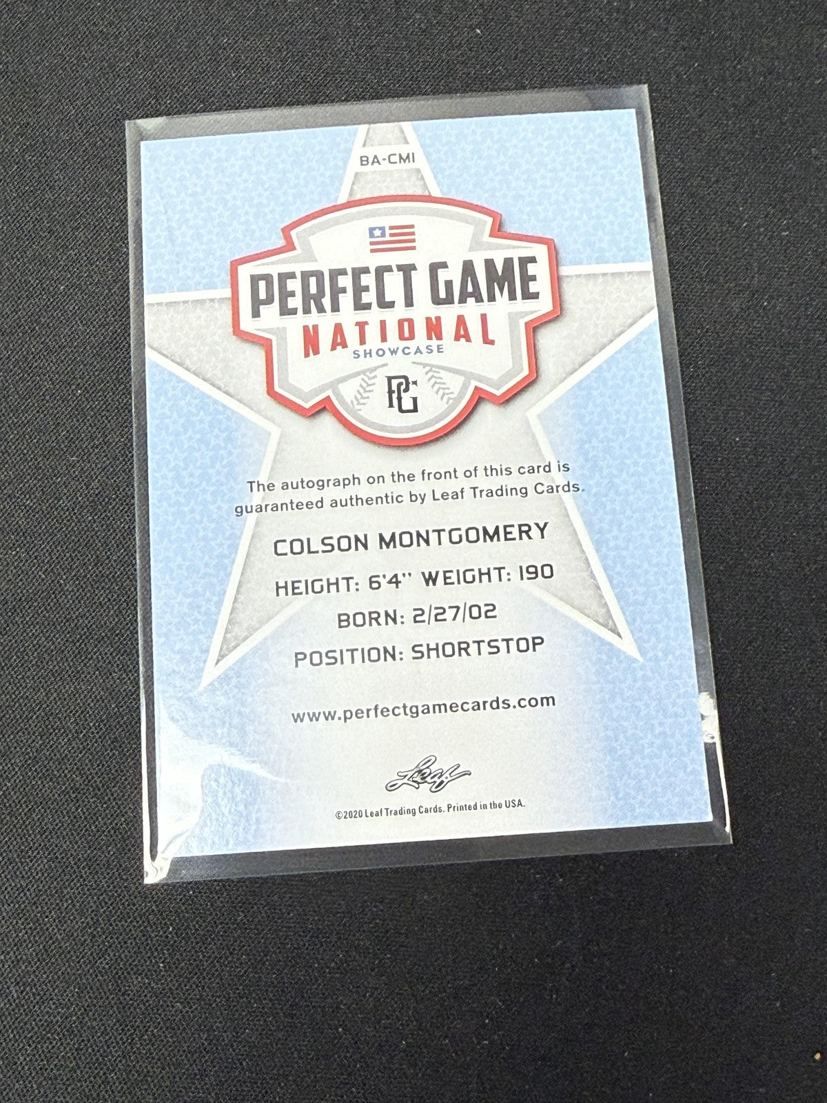 Colson Montgomer 2020 Leaf Perfect Game Autograph RC