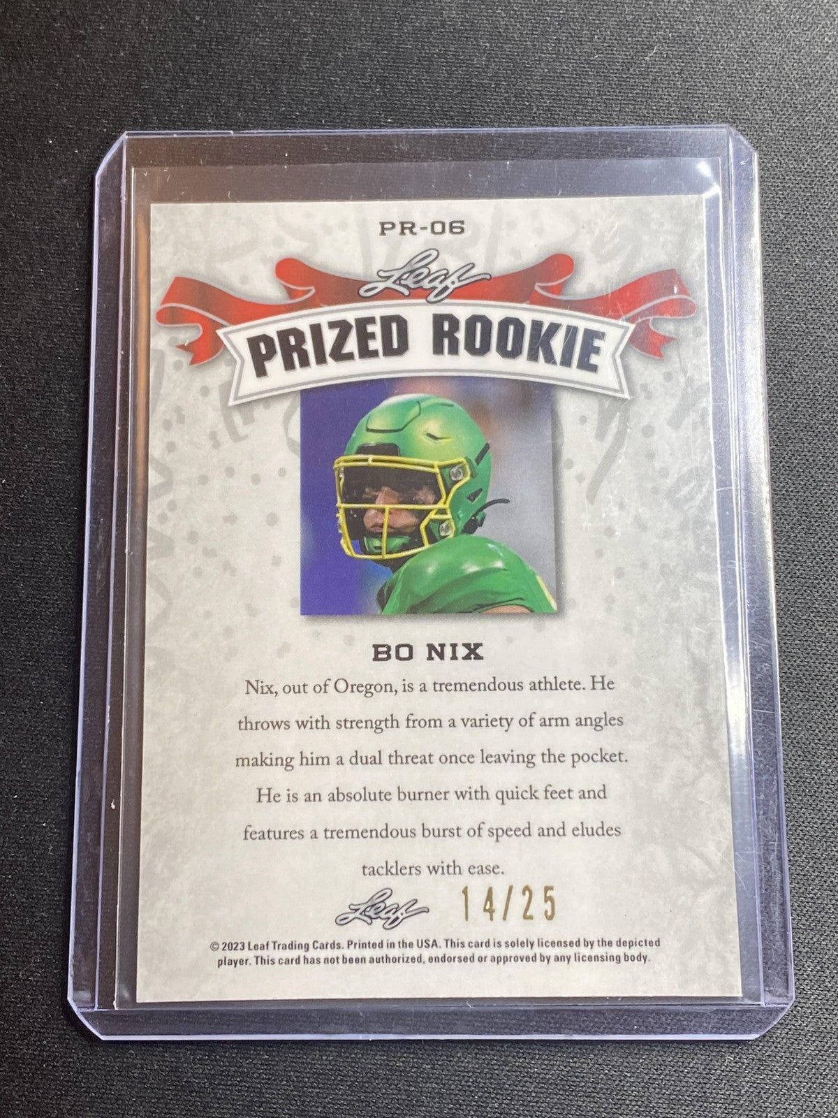 Bo Nix 2023 Leaf Prized Metal Rookie PR06 /25 RC