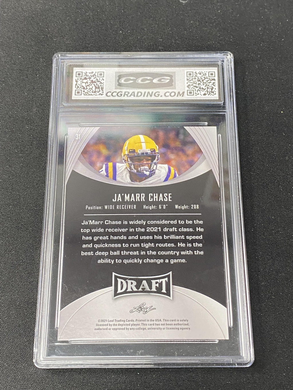 Ja'Marr Chase 2021 Leaf Draft 31 Gold CCG 10 LSU Tigers Rookie