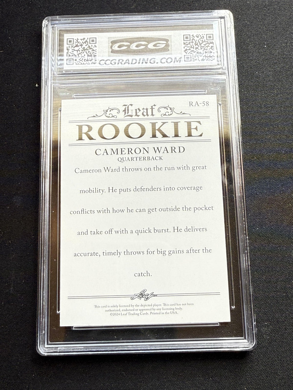 Cameron Ward 2024 Leaf Rookie Achievement CCG 10 RC