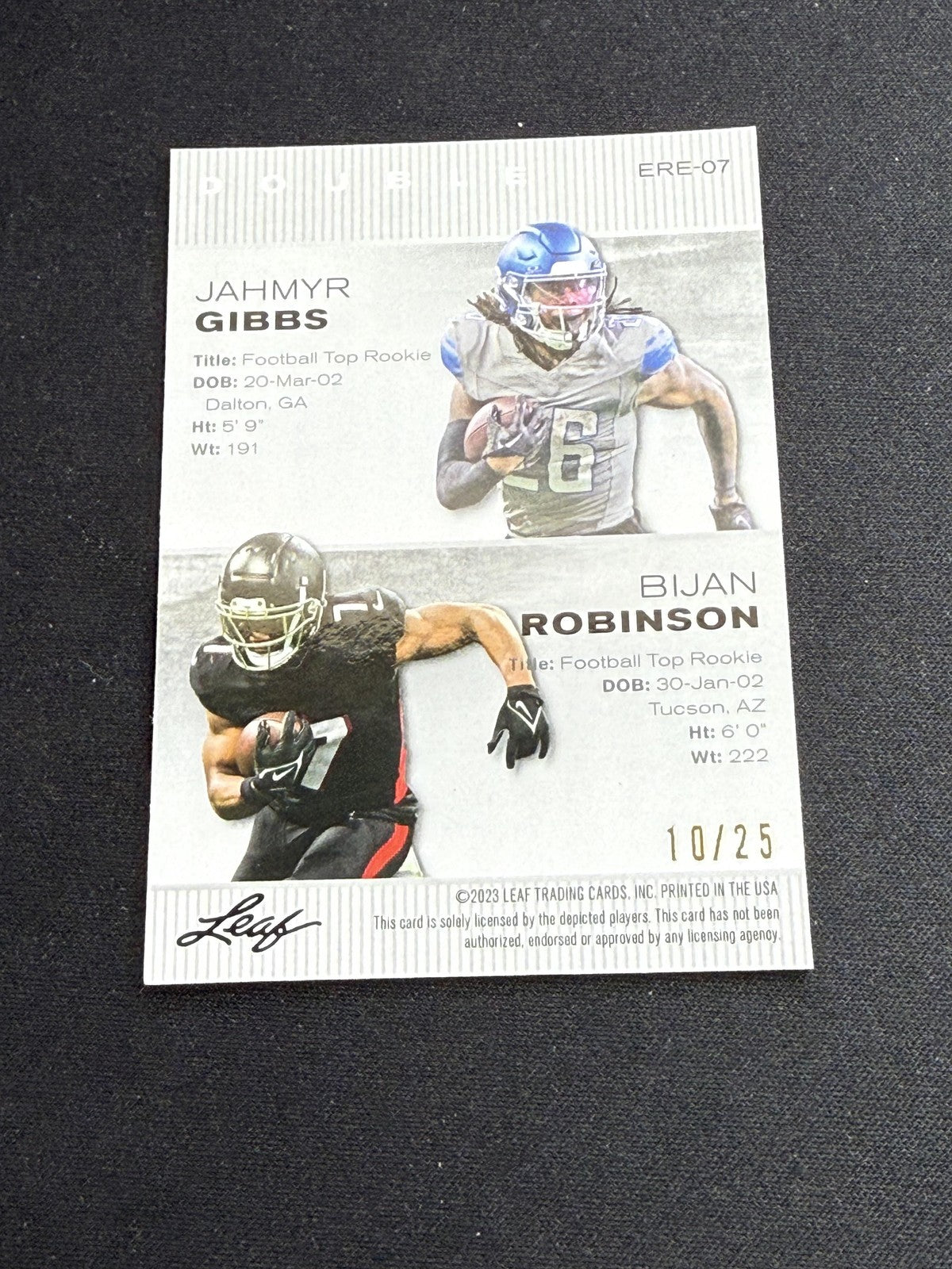 Jahmyr Gibbs / Bijan Robinson 2023 Leaf Metal Dual /25 RC