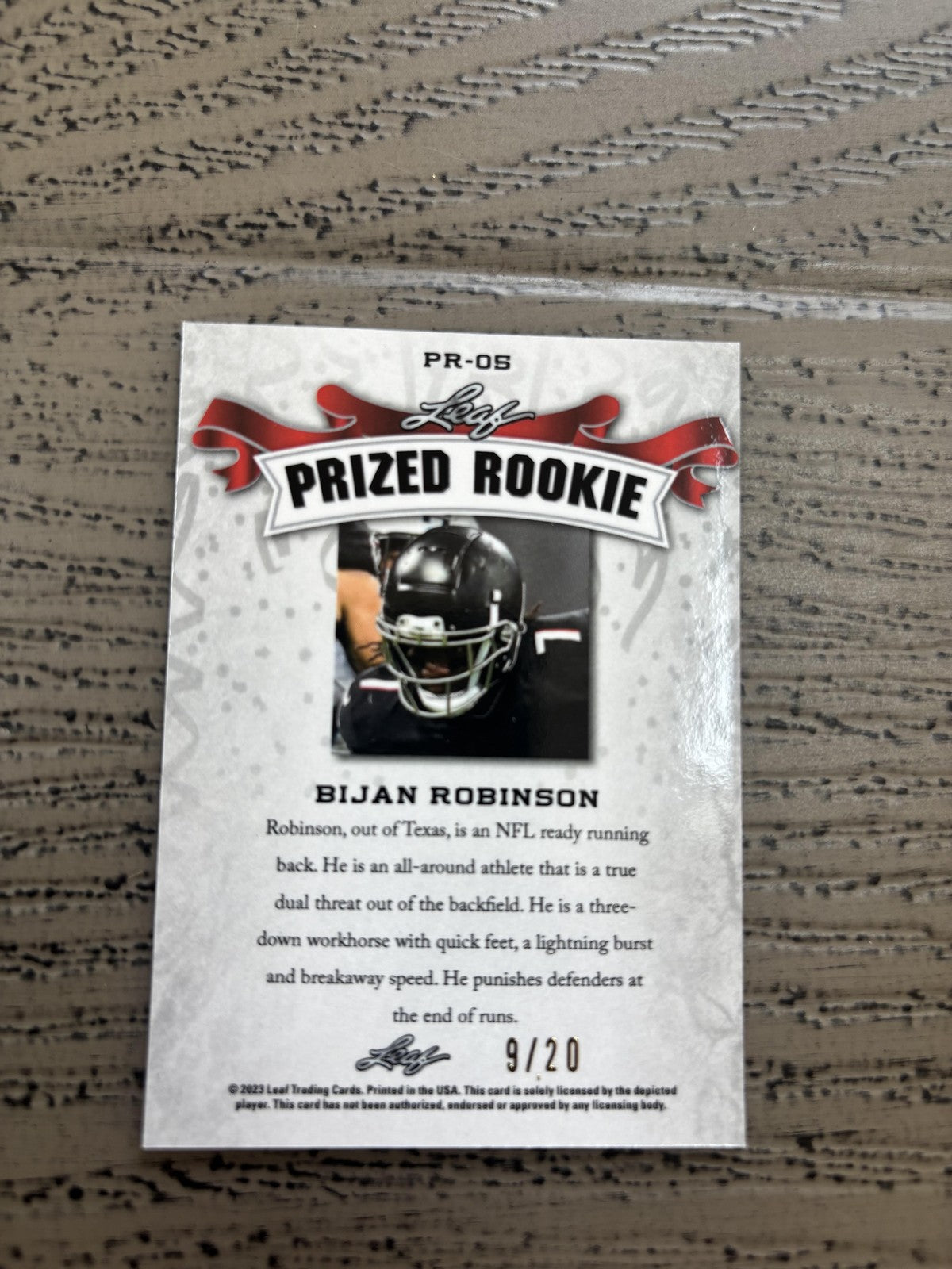 Bijan Robinson 2023 Leaf Prized Metal Rookie Blue /20 RC Falcons