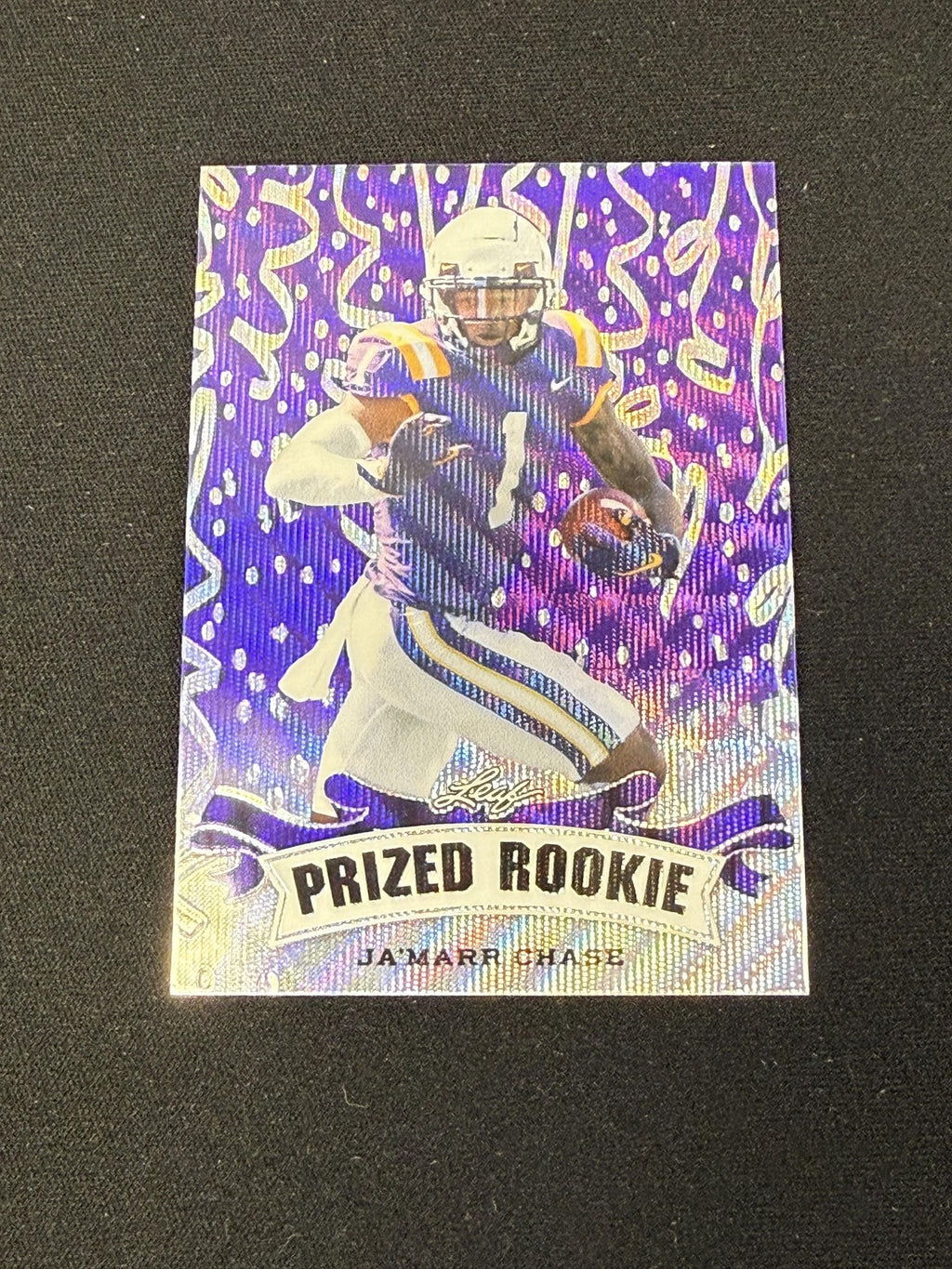 Ja'Marr Chase 2021 Leaf Prized Rookie Purple /15 RC Cincinnati Bengals