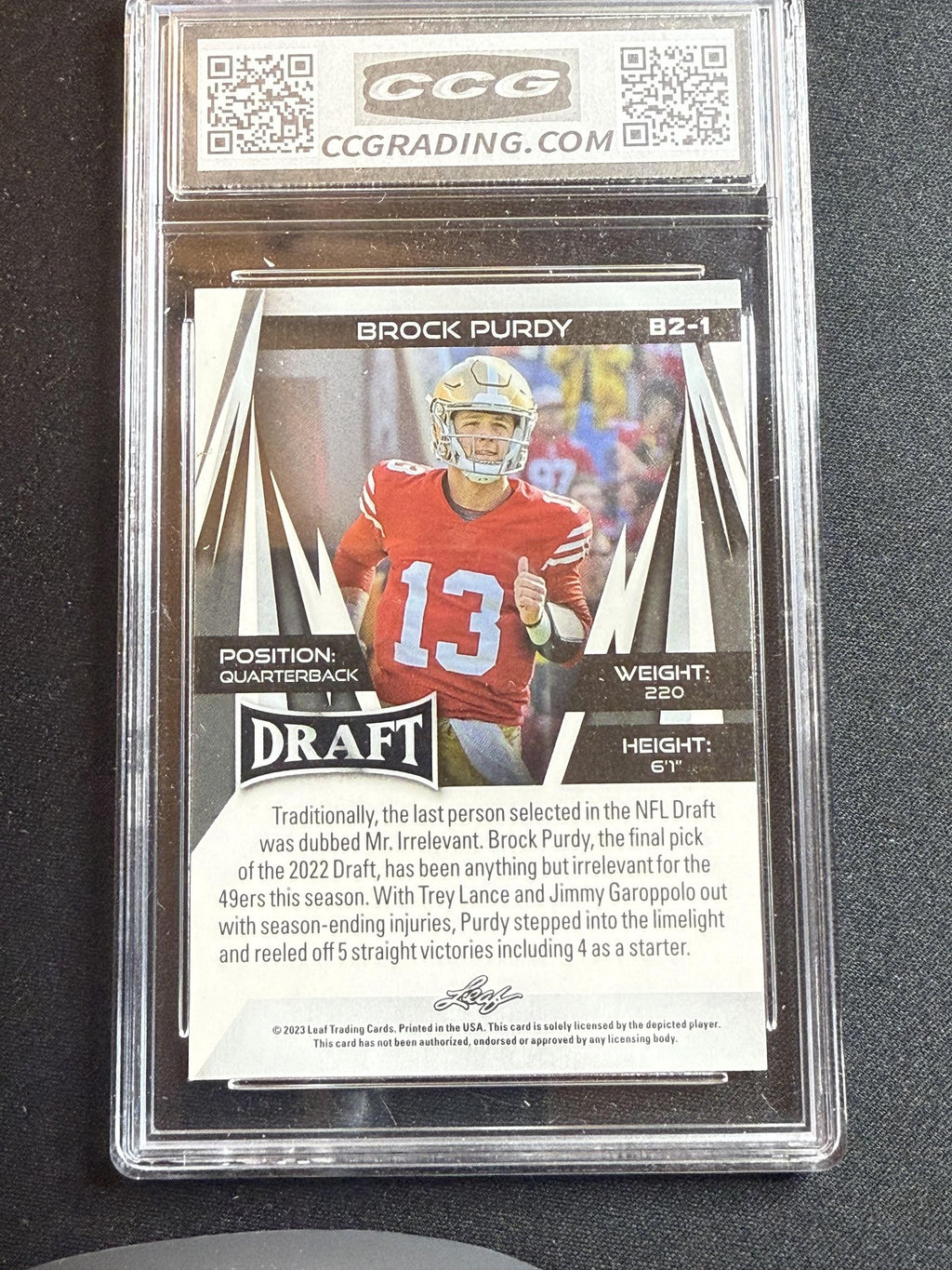 Brock Purdy 2023 Leaf Draft CCG 10 RC