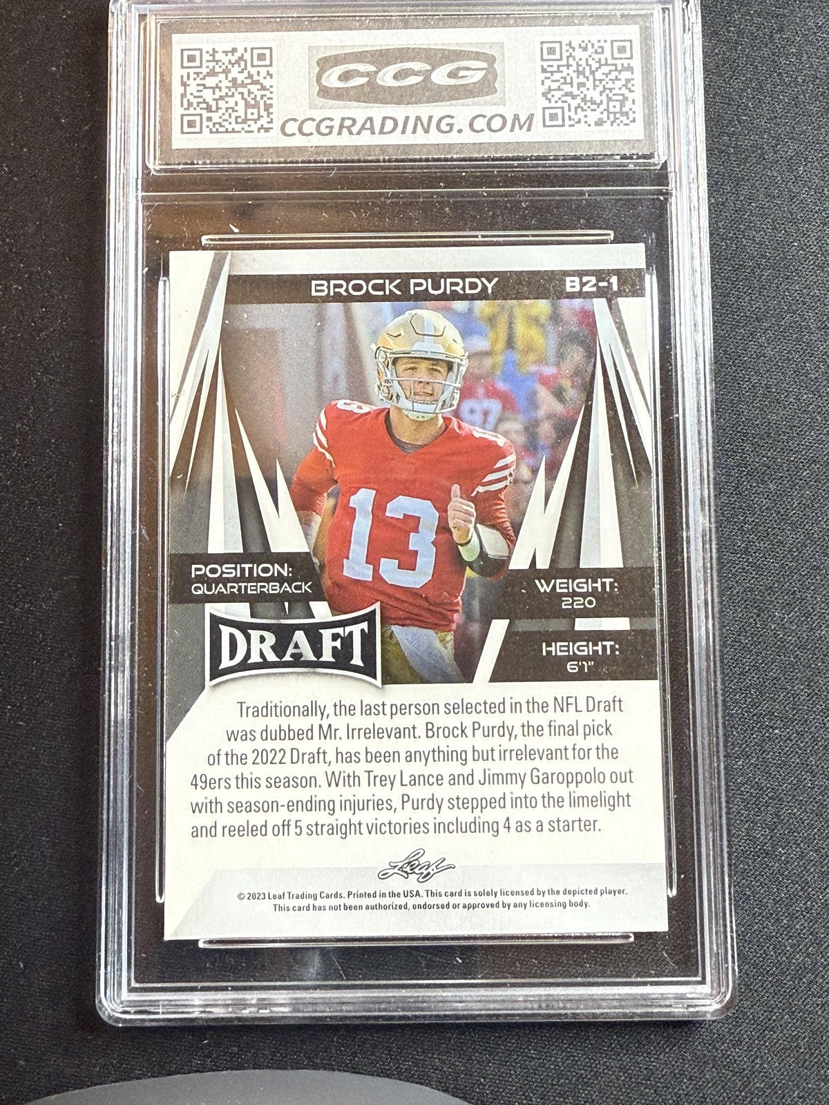 Brock Purdy 2023 Leaf Draft CCG 10 RC