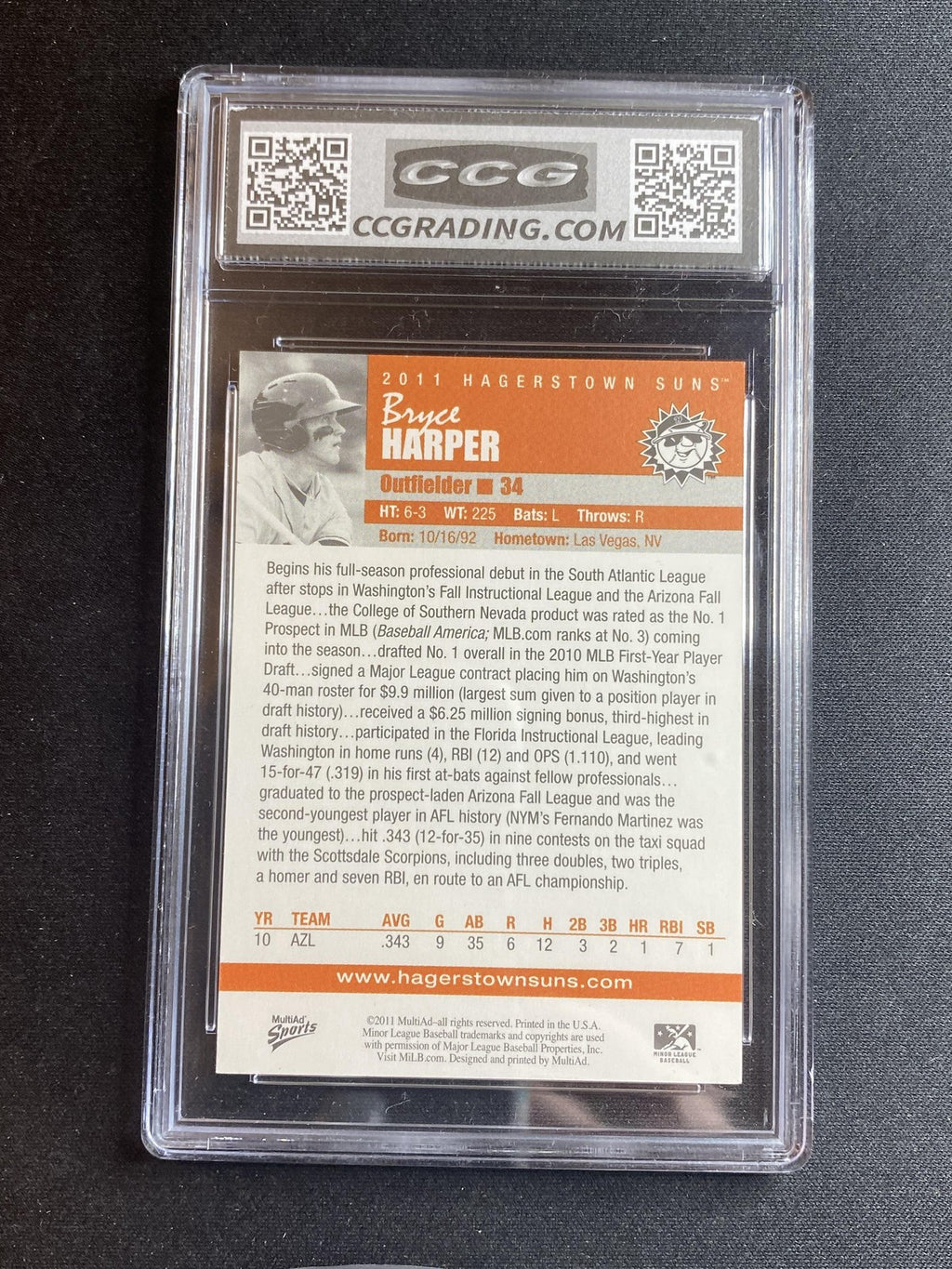 Bryce Harper 2011 MultiAd Sports Hagerstown Suns CCG 10 RC