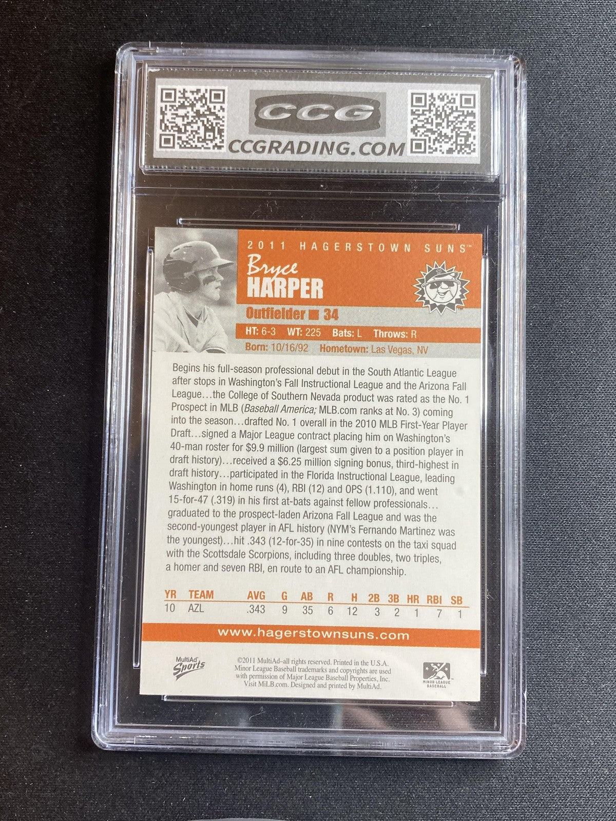 Bryce Harper 2011 MultiAd Sports Hagerstown Suns CCG 10 RC