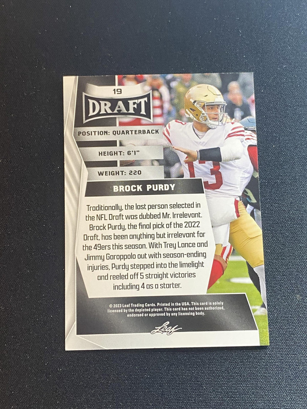 Brock Purdy 2023 Leaf 2023 Leaf Draft 19 RC 10 Count Lot
