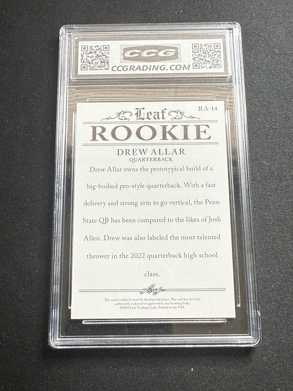 Drew Allar 2024 Leaf Rookie Achievement CCG 10 Penn State Rookie