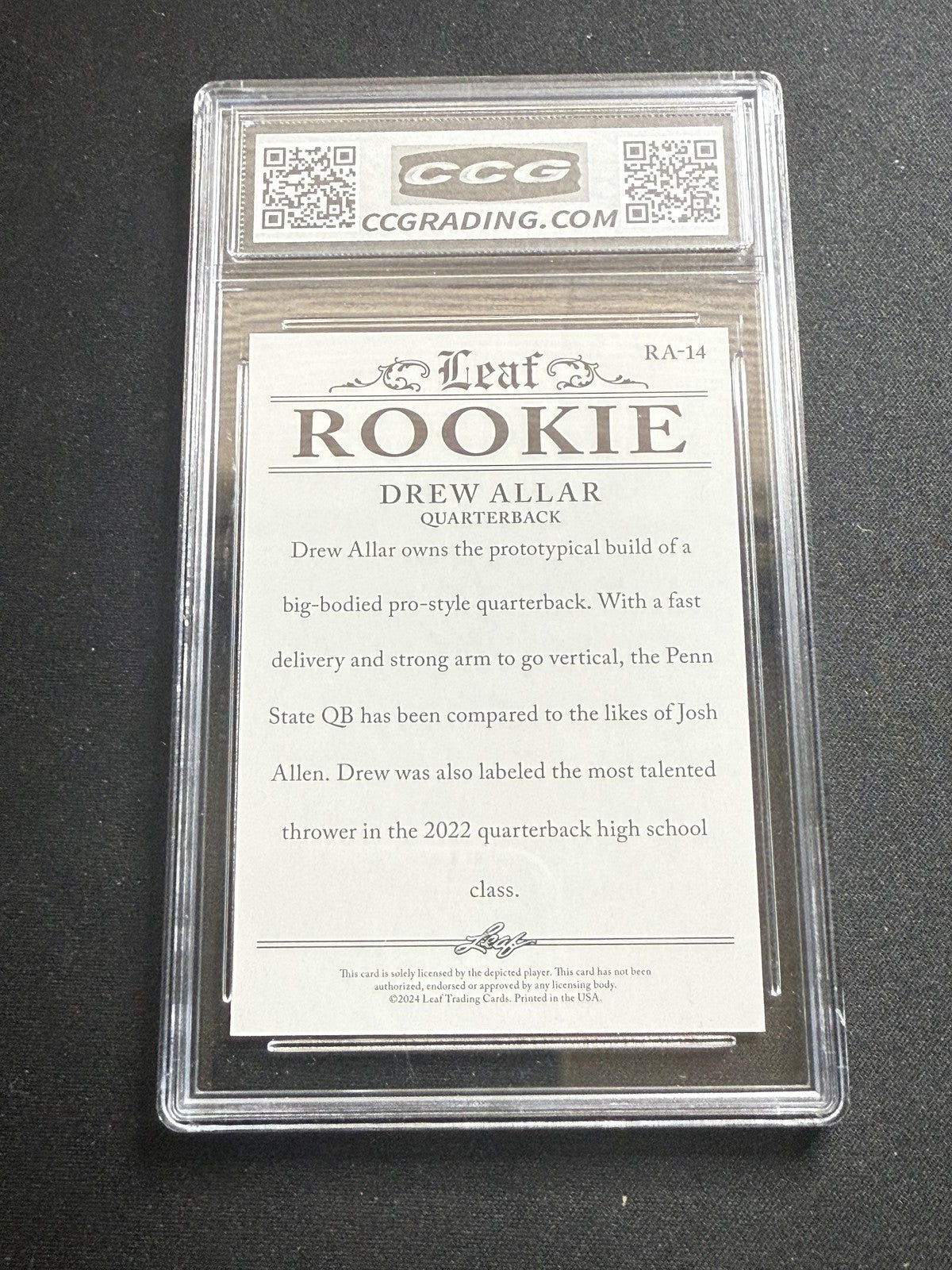 Drew Allar 2024 Leaf Rookie Achievement CCG 10 Penn State Rookie