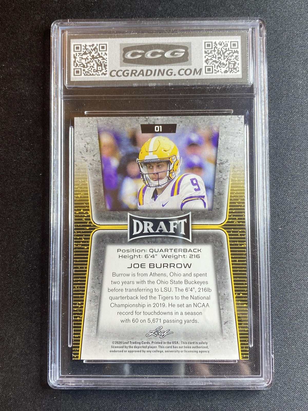 Joe Burrow 2020 Leaf Draft Rookie 1 CCG 10 RC